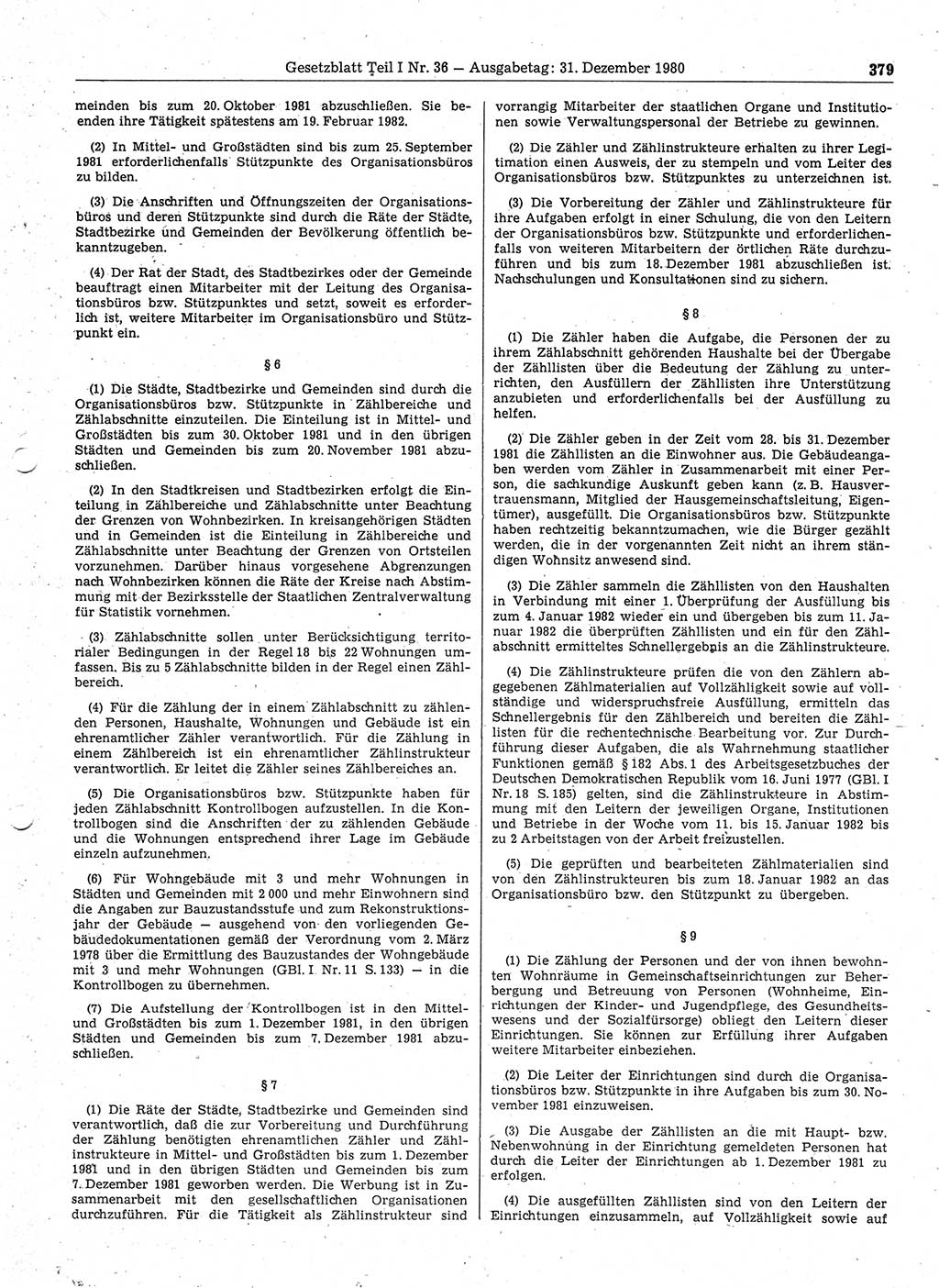 Gesetzblatt (GBl.) der Deutschen Demokratischen Republik (DDR) Teil Ⅰ 1980, Seite 379 (GBl. DDR Ⅰ 1980, S. 379)