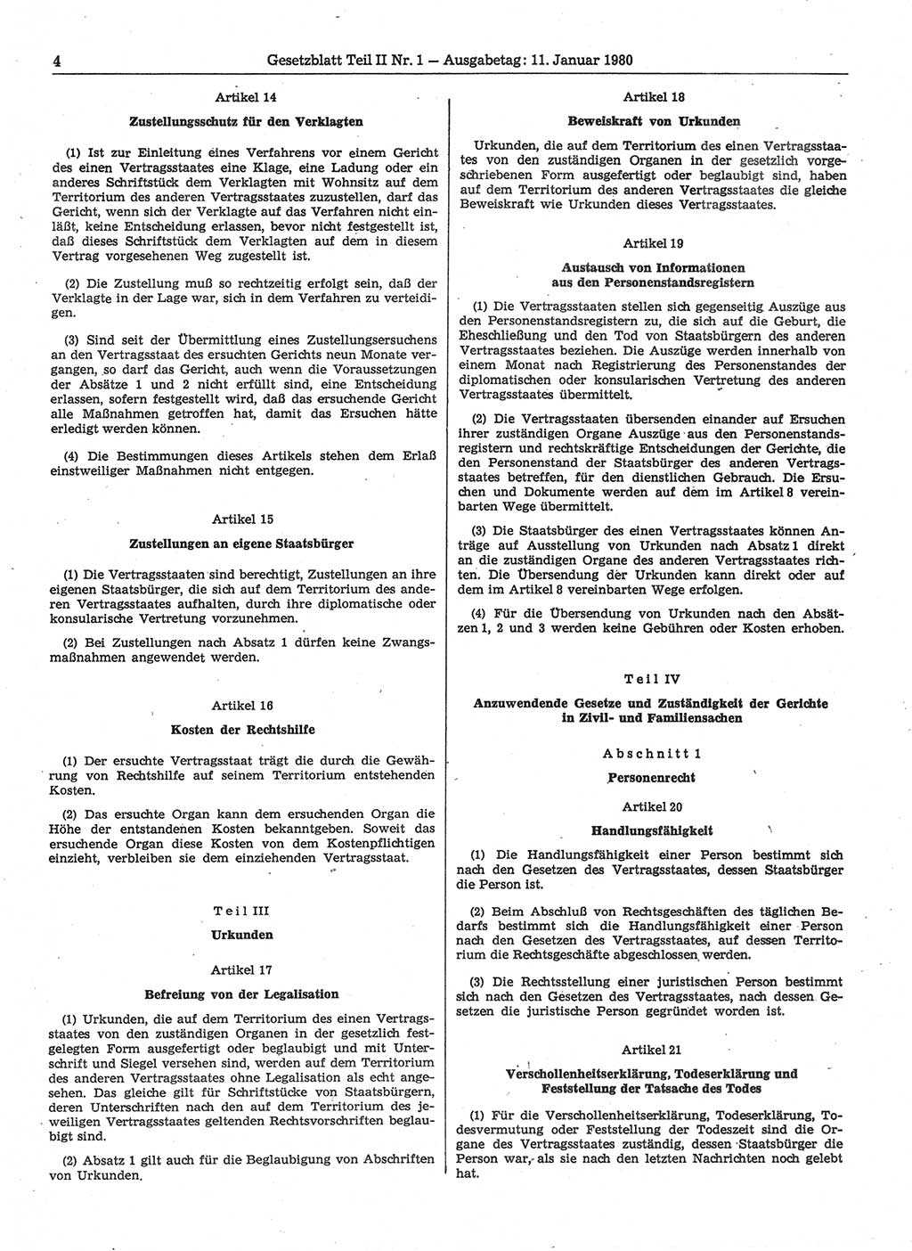 Gesetzblatt (GBl.) der Deutschen Demokratischen Republik (DDR) Teil ⅠⅠ 1980, Seite 4 (GBl. DDR ⅠⅠ 1980, S. 4)