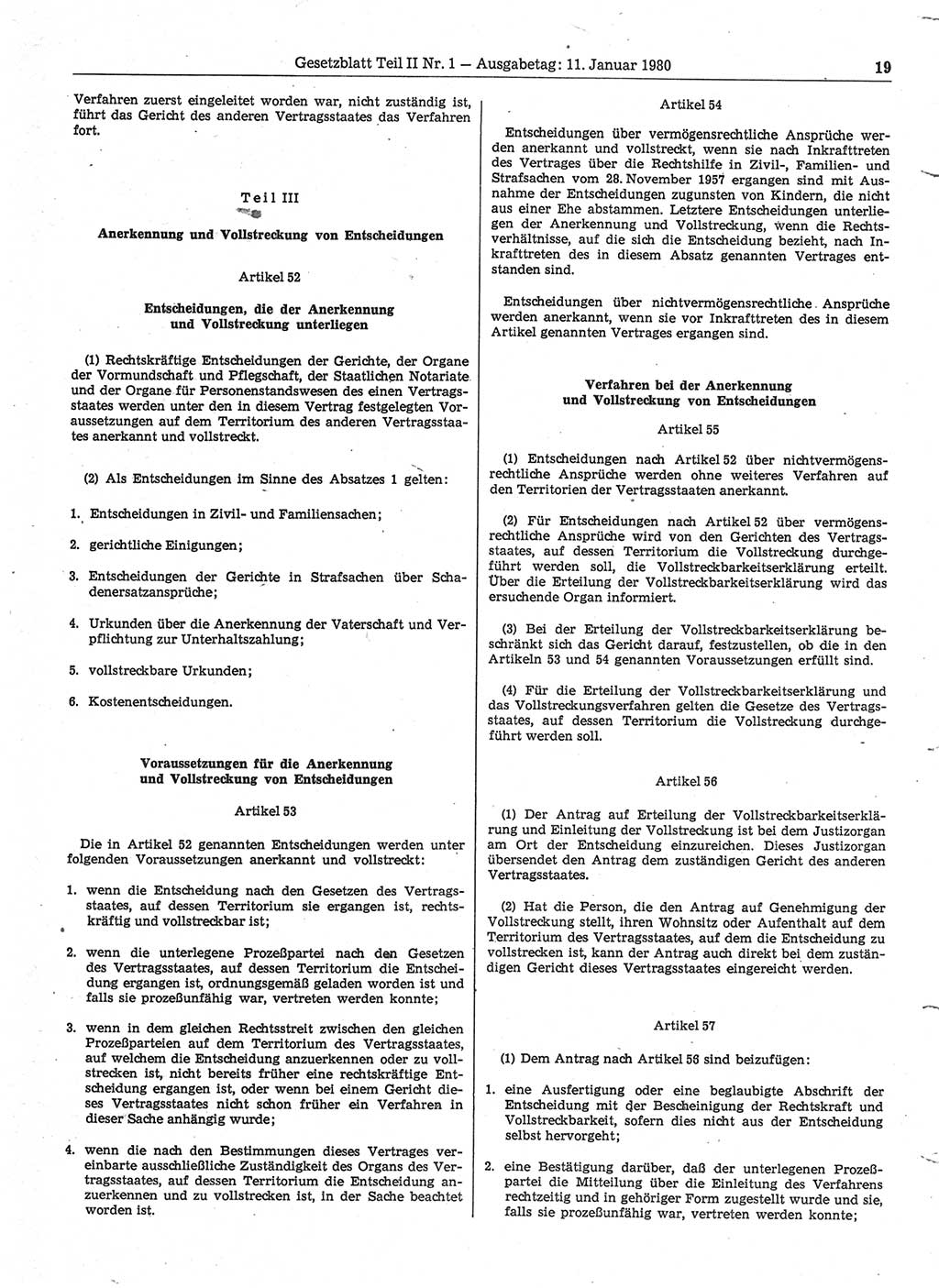 Gesetzblatt (GBl.) der Deutschen Demokratischen Republik (DDR) Teil ⅠⅠ 1980, Seite 19 (GBl. DDR ⅠⅠ 1980, S. 19)