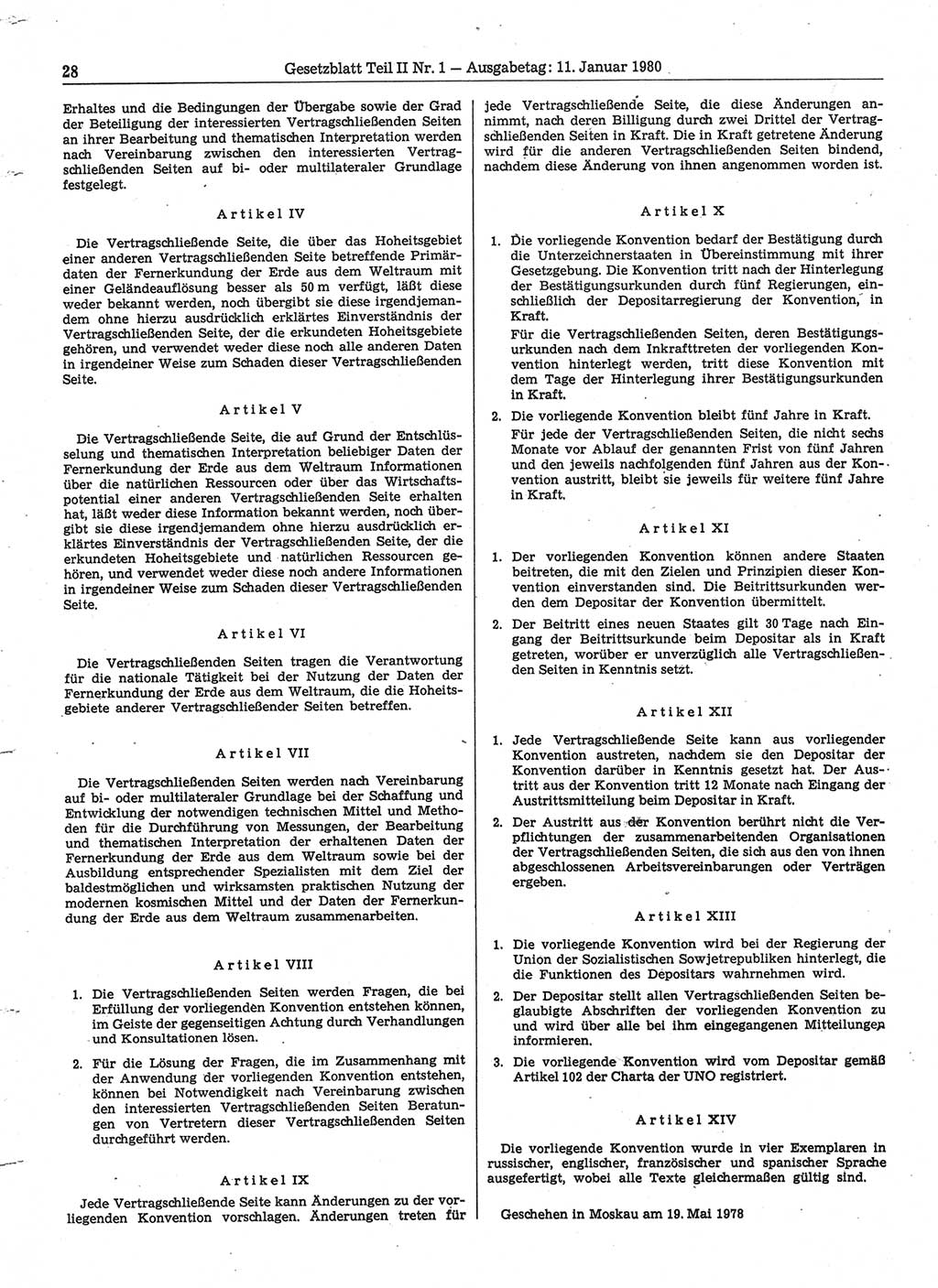 Gesetzblatt (GBl.) der Deutschen Demokratischen Republik (DDR) Teil ⅠⅠ 1980, Seite 28 (GBl. DDR ⅠⅠ 1980, S. 28)