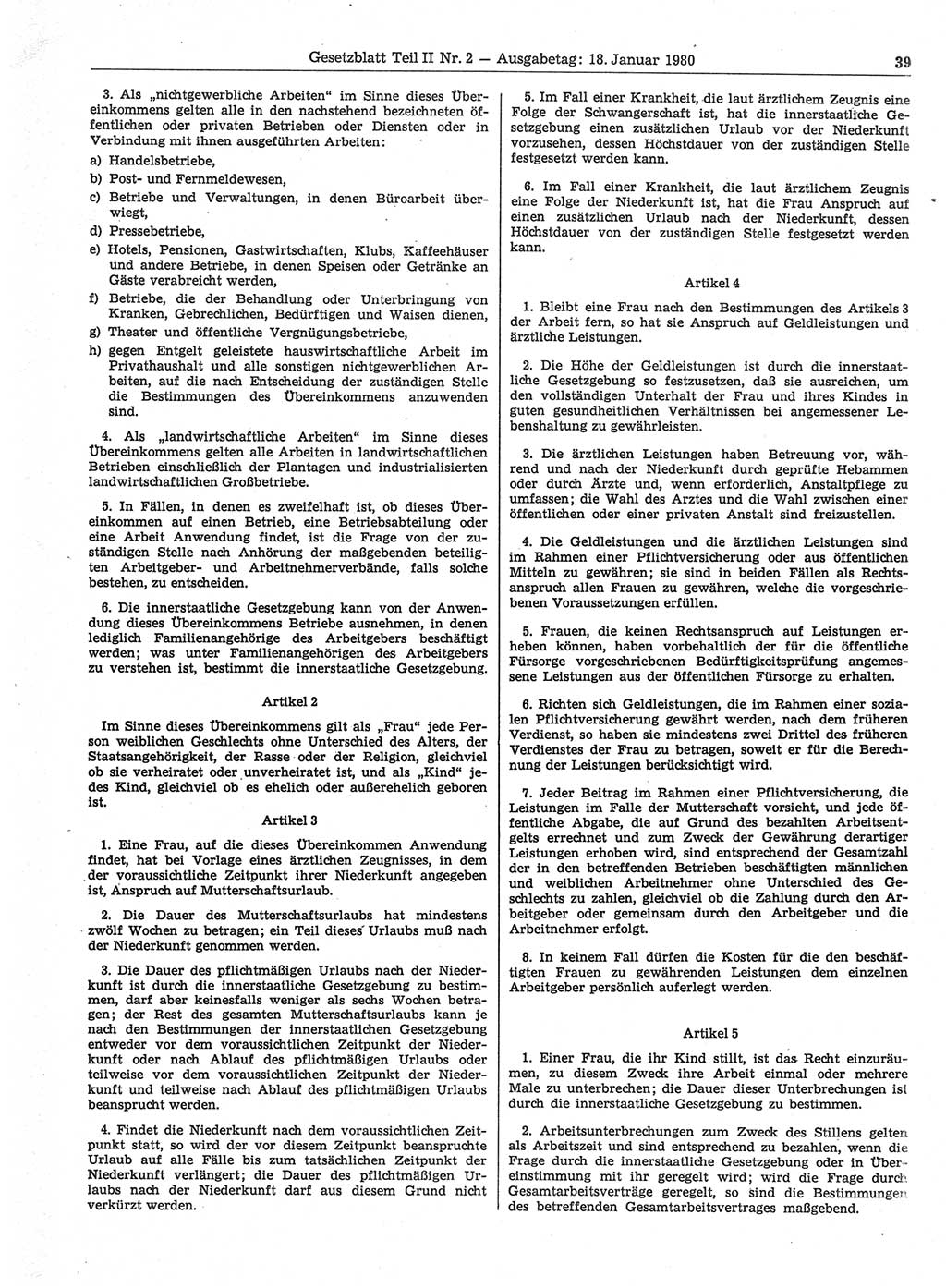 Gesetzblatt (GBl.) der Deutschen Demokratischen Republik (DDR) Teil ⅠⅠ 1980, Seite 39 (GBl. DDR ⅠⅠ 1980, S. 39)