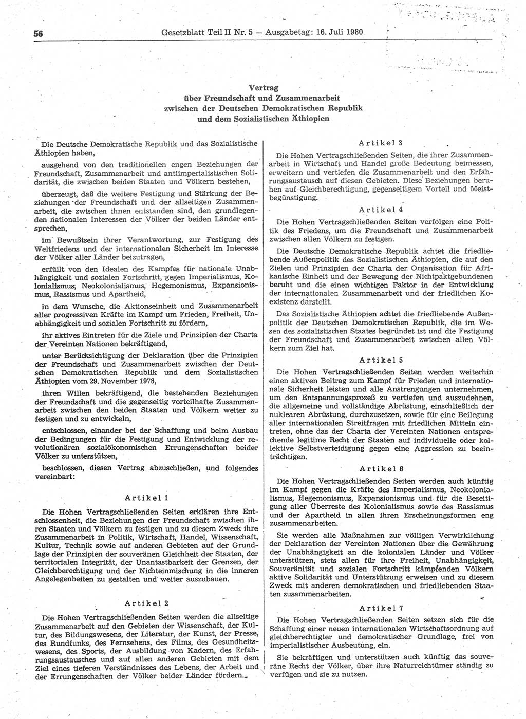 Gesetzblatt (GBl.) der Deutschen Demokratischen Republik (DDR) Teil ⅠⅠ 1980, Seite 56 (GBl. DDR ⅠⅠ 1980, S. 56)