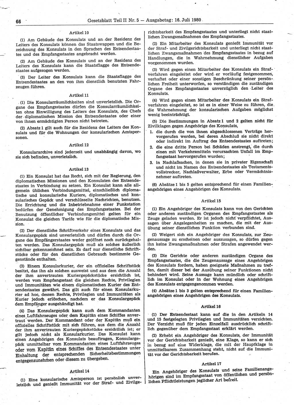 Gesetzblatt (GBl.) der Deutschen Demokratischen Republik (DDR) Teil ⅠⅠ 1980, Seite 66 (GBl. DDR ⅠⅠ 1980, S. 66)