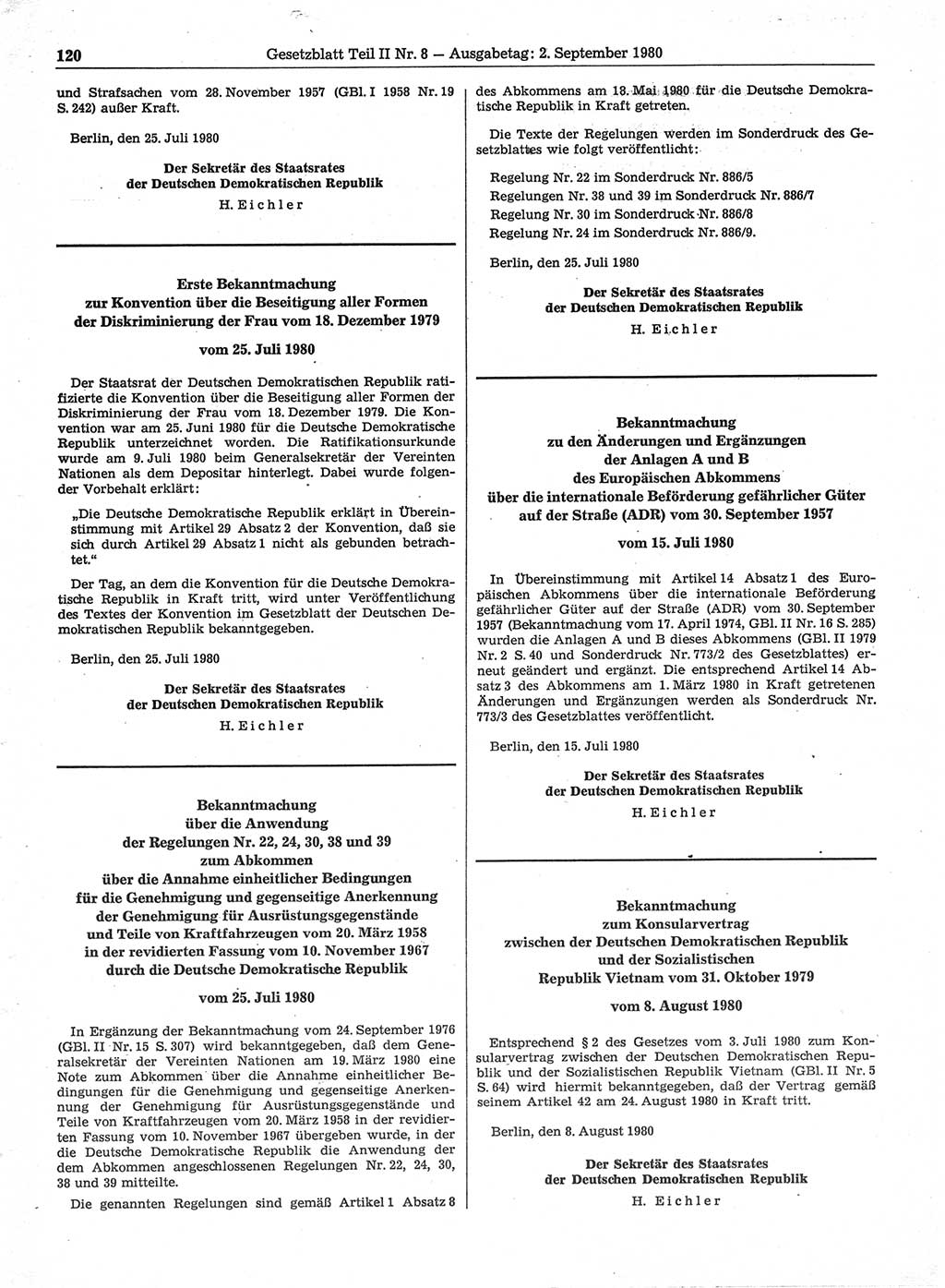 Gesetzblatt (GBl.) der Deutschen Demokratischen Republik (DDR) Teil ⅠⅠ 1980, Seite 120 (GBl. DDR ⅠⅠ 1980, S. 120)