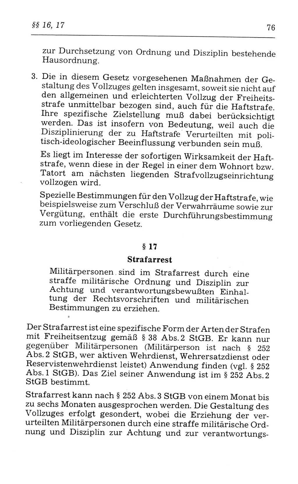 Kommentar zum Strafvollzugsgesetz [(StVG) Deutsche Demokratische Republik (DDR)] 1980, Seite 76 (Komm. StVG DDR 1980, S. 76)