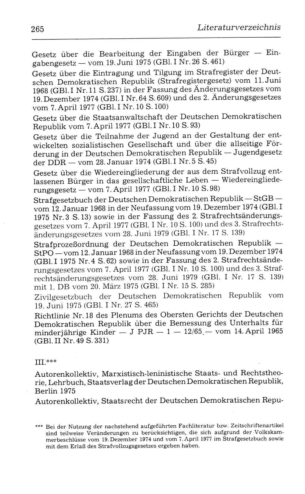 Kommentar zum Strafvollzugsgesetz [(StVG) Deutsche Demokratische Republik (DDR)] 1980, Seite 265 (Komm. StVG DDR 1980, S. 265)