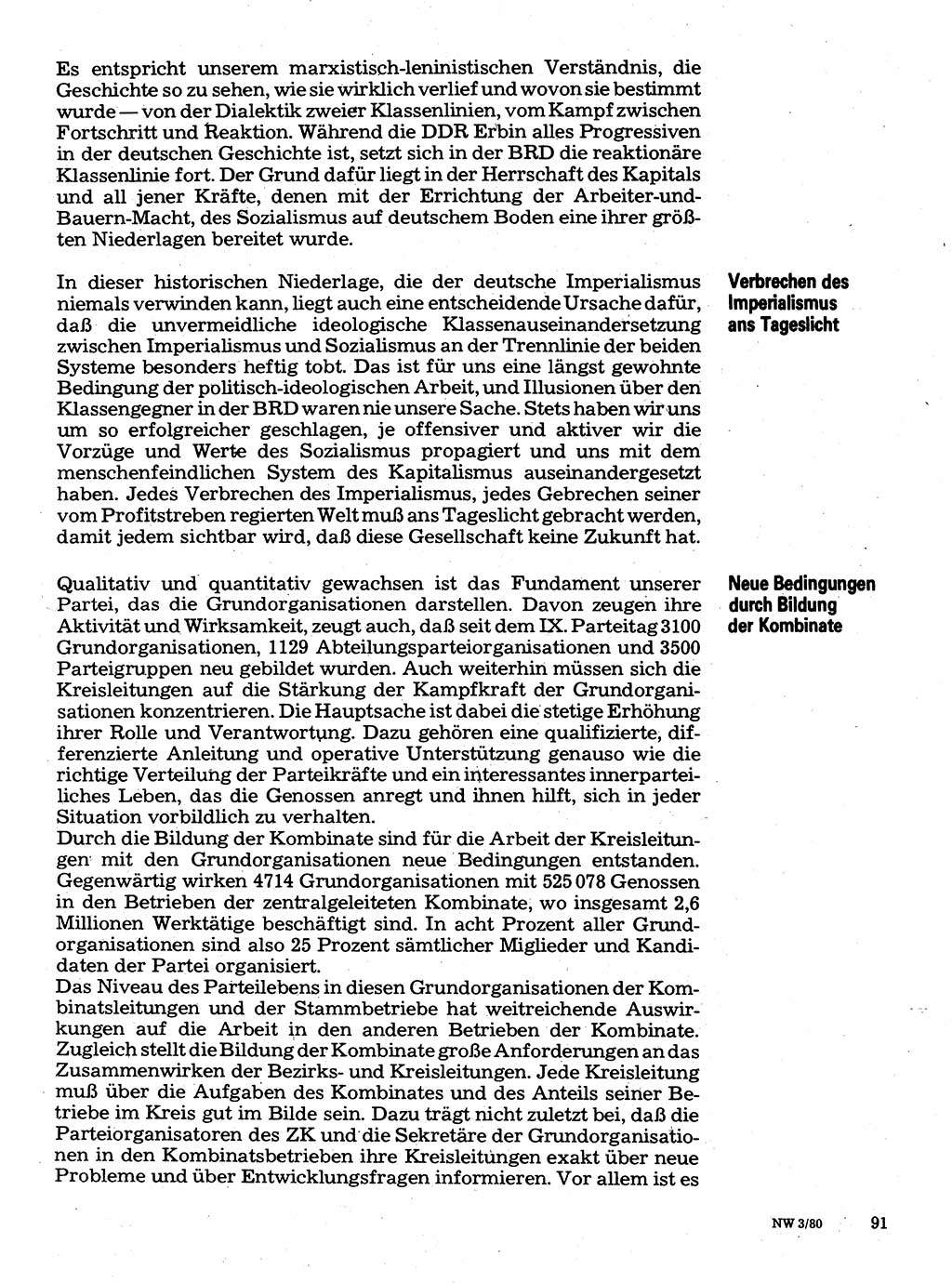 Neuer Weg (NW), Organ des Zentralkomitees (ZK) der SED (Sozialistische Einheitspartei Deutschlands) für Fragen des Parteilebens, 35. Jahrgang [Deutsche Demokratische Republik (DDR)] 1980, Seite 91 (NW ZK SED DDR 1980, S. 91)