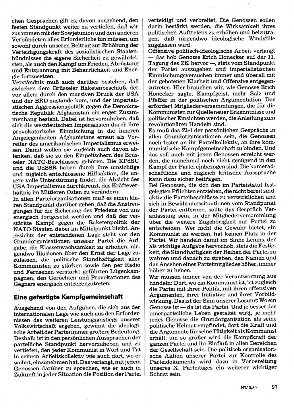 Neuer Weg (NW), Organ des Zentralkomitees (ZK) der SED (Sozialistische Einheitspartei Deutschlands) für Fragen des Parteilebens, 35. Jahrgang [Deutsche Demokratische Republik (DDR)] 1980, Seite 97 (NW ZK SED DDR 1980, S. 97)
