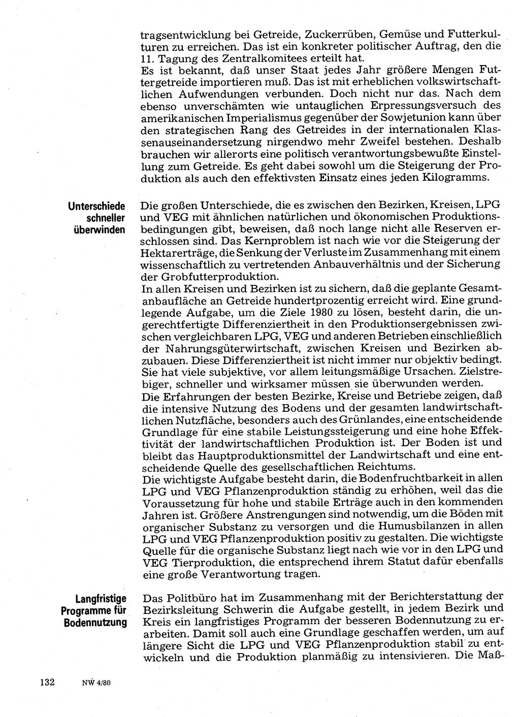 Neuer Weg (NW), Organ des Zentralkomitees (ZK) der SED (Sozialistische Einheitspartei Deutschlands) für Fragen des Parteilebens, 35. Jahrgang [Deutsche Demokratische Republik (DDR)] 1980, Seite 132 (NW ZK SED DDR 1980, S. 132)