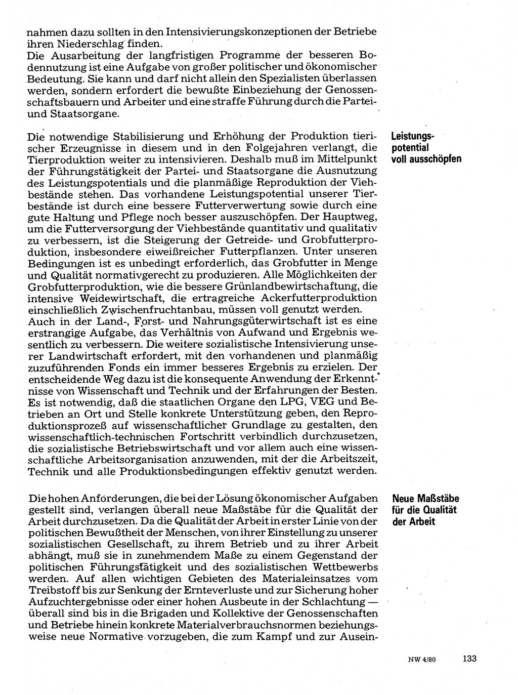 Neuer Weg (NW), Organ des Zentralkomitees (ZK) der SED (Sozialistische Einheitspartei Deutschlands) für Fragen des Parteilebens, 35. Jahrgang [Deutsche Demokratische Republik (DDR)] 1980, Seite 133 (NW ZK SED DDR 1980, S. 133)