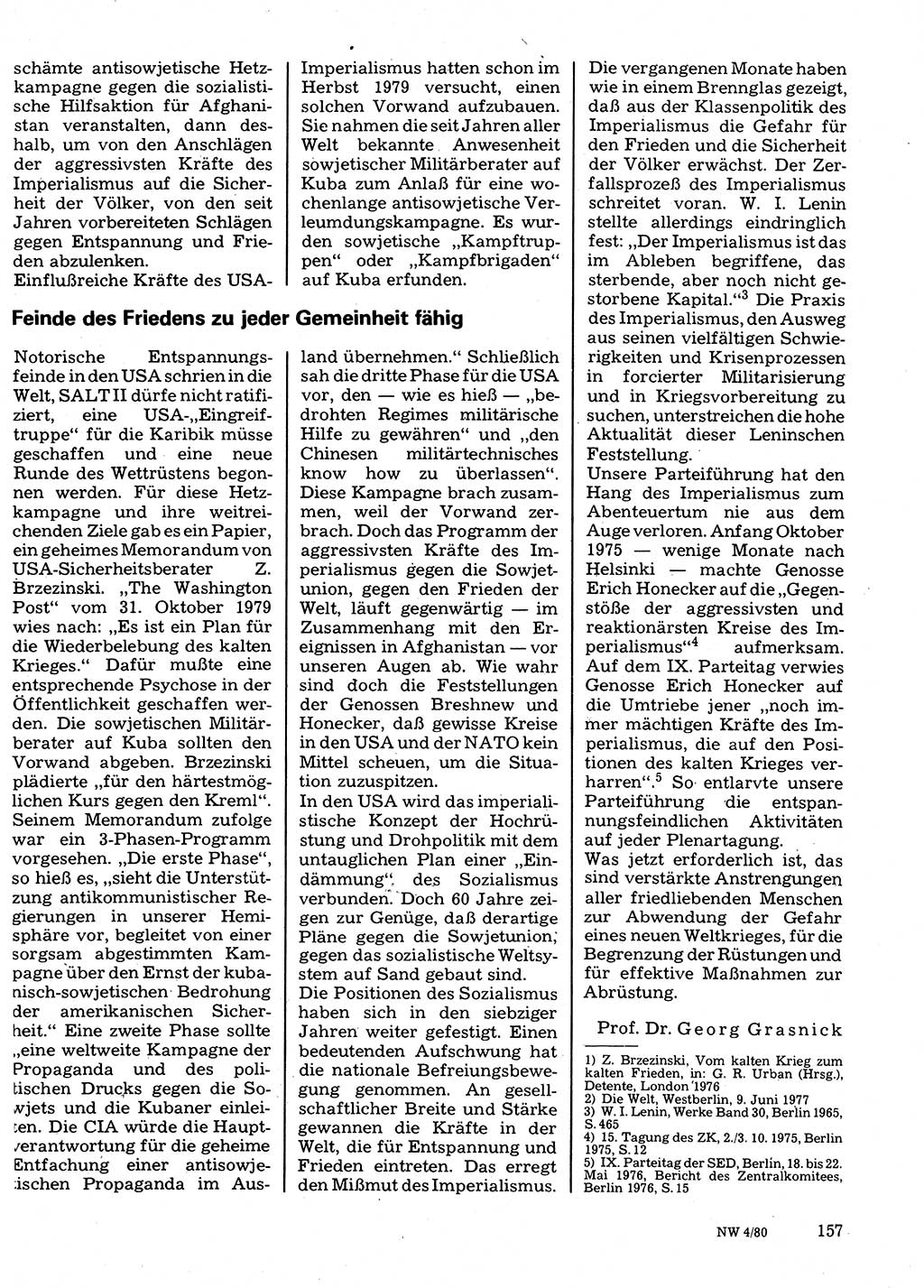 Neuer Weg (NW), Organ des Zentralkomitees (ZK) der SED (Sozialistische Einheitspartei Deutschlands) für Fragen des Parteilebens, 35. Jahrgang [Deutsche Demokratische Republik (DDR)] 1980, Seite 157 (NW ZK SED DDR 1980, S. 157)