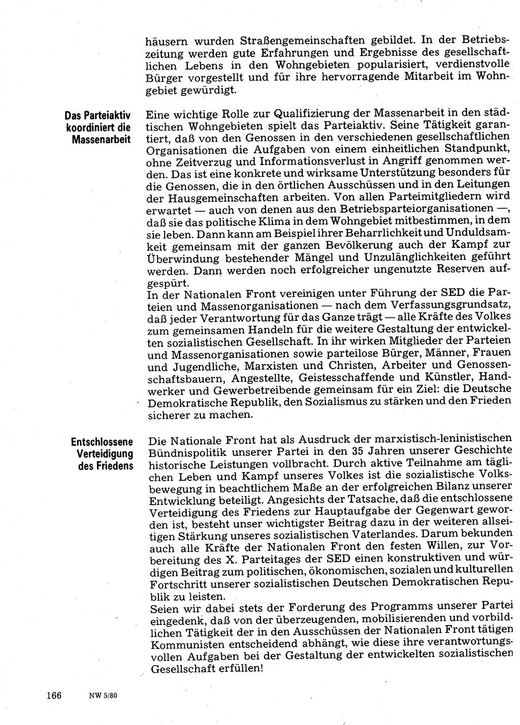 Neuer Weg (NW), Organ des Zentralkomitees (ZK) der SED (Sozialistische Einheitspartei Deutschlands) für Fragen des Parteilebens, 35. Jahrgang [Deutsche Demokratische Republik (DDR)] 1980, Seite 166 (NW ZK SED DDR 1980, S. 166)