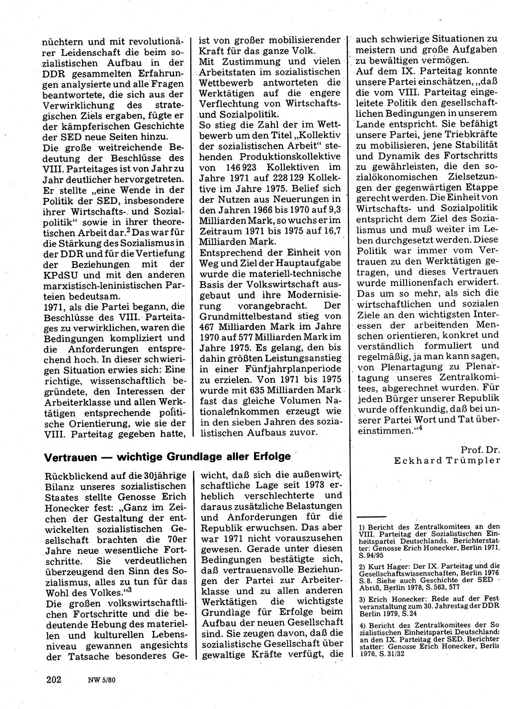 Neuer Weg (NW), Organ des Zentralkomitees (ZK) der SED (Sozialistische Einheitspartei Deutschlands) für Fragen des Parteilebens, 35. Jahrgang [Deutsche Demokratische Republik (DDR)] 1980, Seite 202 (NW ZK SED DDR 1980, S. 202)