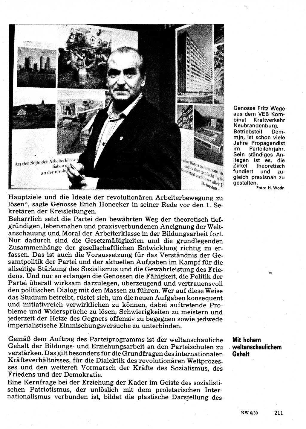 Neuer Weg (NW), Organ des Zentralkomitees (ZK) der SED (Sozialistische Einheitspartei Deutschlands) für Fragen des Parteilebens, 35. Jahrgang [Deutsche Demokratische Republik (DDR)] 1980, Seite 211 (NW ZK SED DDR 1980, S. 211)