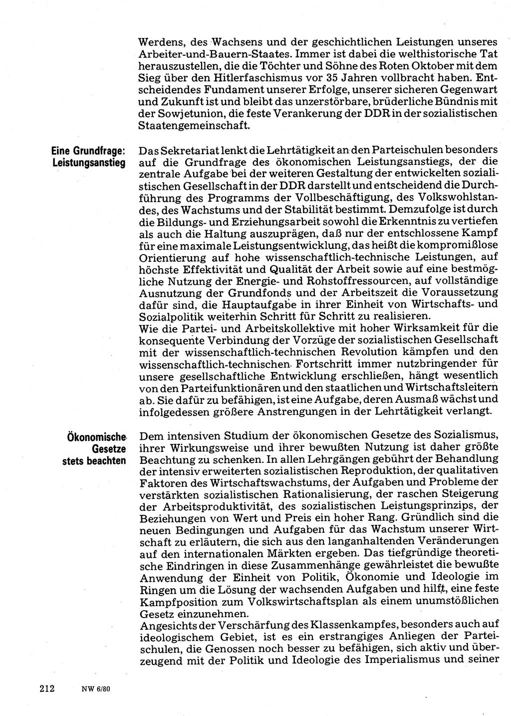 Neuer Weg (NW), Organ des Zentralkomitees (ZK) der SED (Sozialistische Einheitspartei Deutschlands) für Fragen des Parteilebens, 35. Jahrgang [Deutsche Demokratische Republik (DDR)] 1980, Seite 212 (NW ZK SED DDR 1980, S. 212)