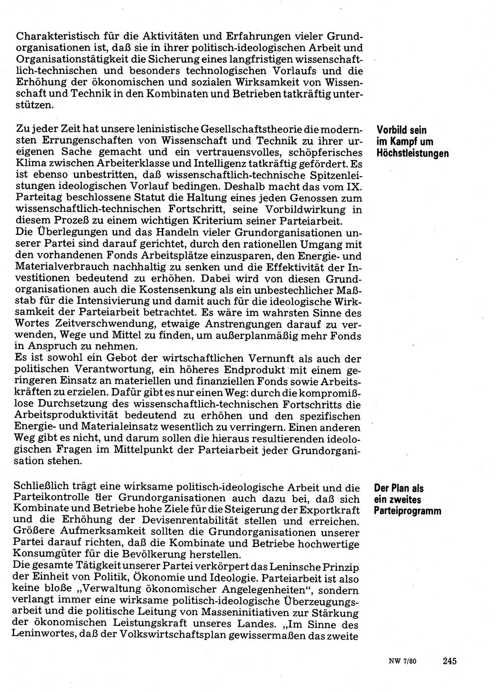 Neuer Weg (NW), Organ des Zentralkomitees (ZK) der SED (Sozialistische Einheitspartei Deutschlands) für Fragen des Parteilebens, 35. Jahrgang [Deutsche Demokratische Republik (DDR)] 1980, Seite 245 (NW ZK SED DDR 1980, S. 245)