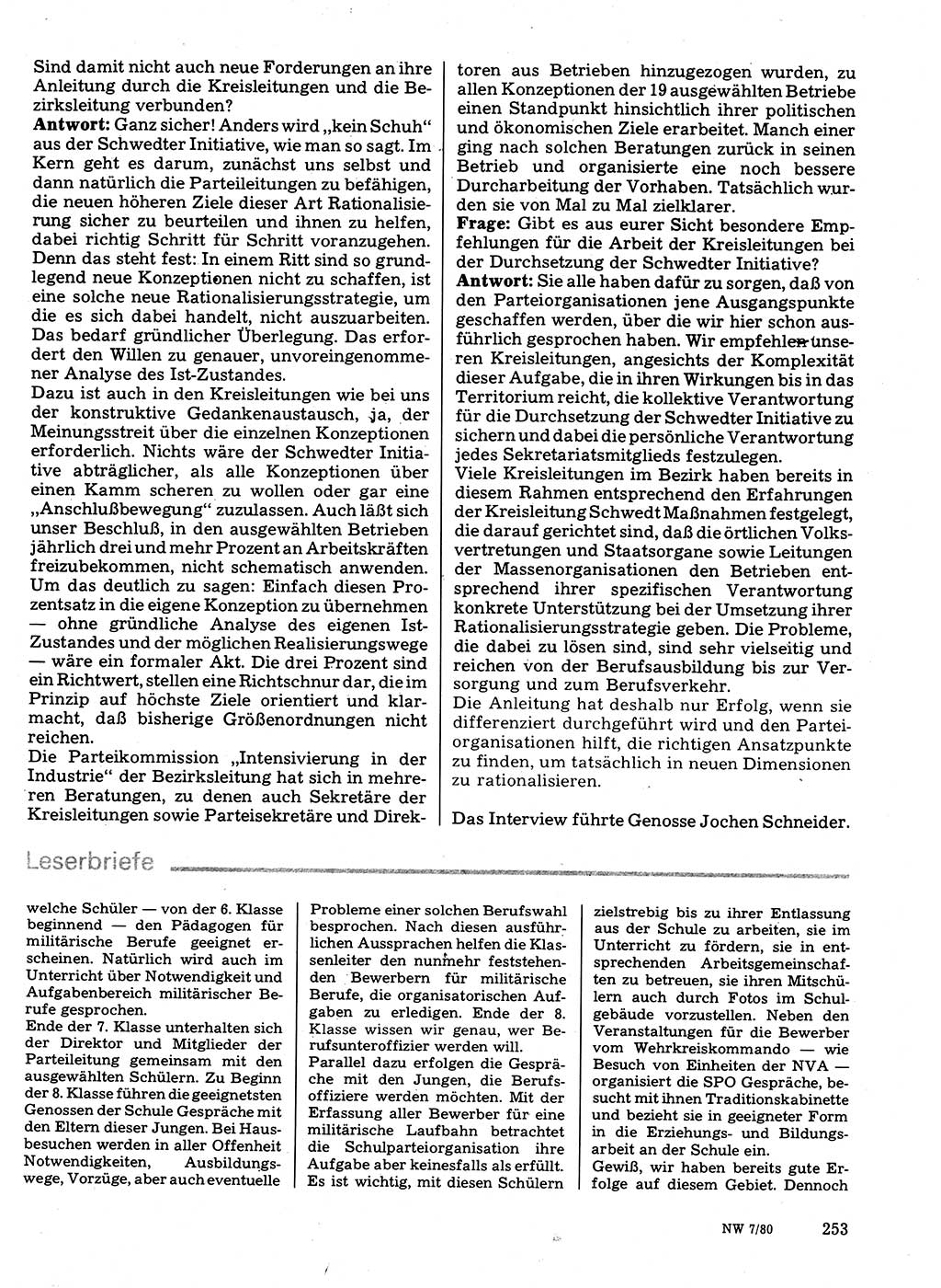 Neuer Weg (NW), Organ des Zentralkomitees (ZK) der SED (Sozialistische Einheitspartei Deutschlands) für Fragen des Parteilebens, 35. Jahrgang [Deutsche Demokratische Republik (DDR)] 1980, Seite 253 (NW ZK SED DDR 1980, S. 253)