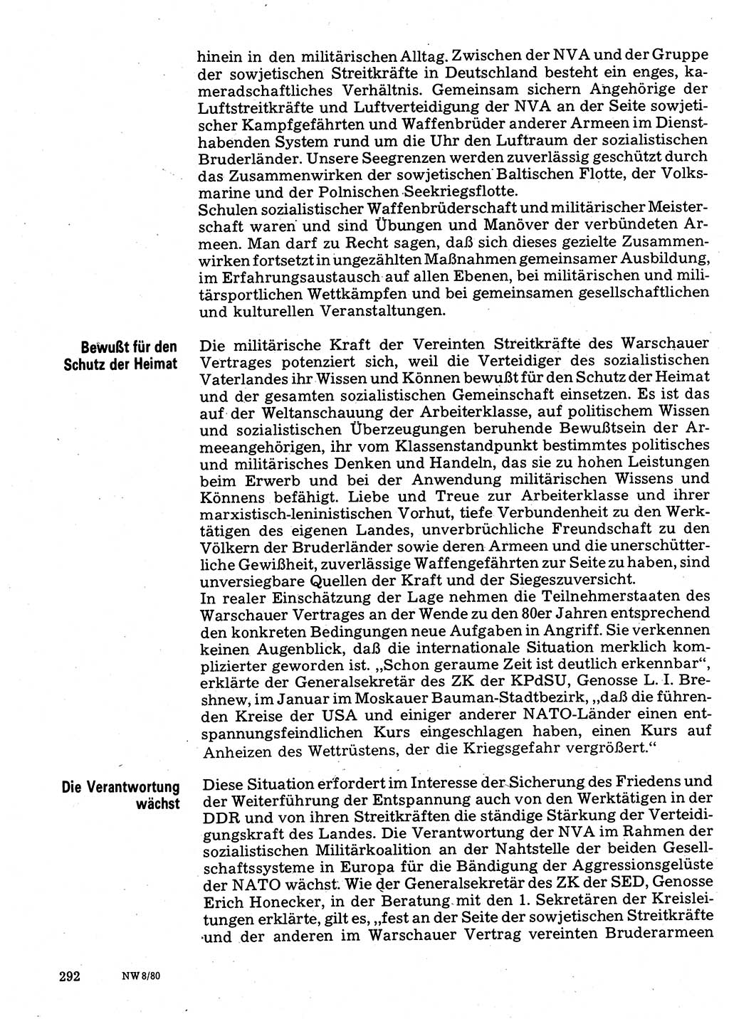 Neuer Weg (NW), Organ des Zentralkomitees (ZK) der SED (Sozialistische Einheitspartei Deutschlands) für Fragen des Parteilebens, 35. Jahrgang [Deutsche Demokratische Republik (DDR)] 1980, Seite 292 (NW ZK SED DDR 1980, S. 292)