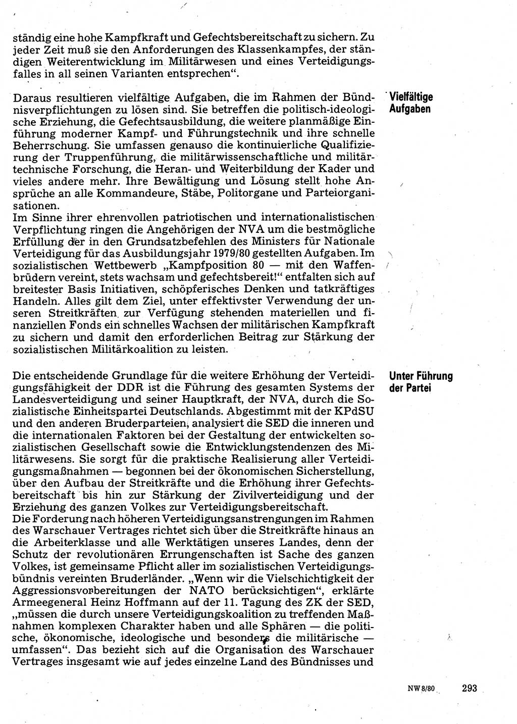 Neuer Weg (NW), Organ des Zentralkomitees (ZK) der SED (Sozialistische Einheitspartei Deutschlands) für Fragen des Parteilebens, 35. Jahrgang [Deutsche Demokratische Republik (DDR)] 1980, Seite 293 (NW ZK SED DDR 1980, S. 293)