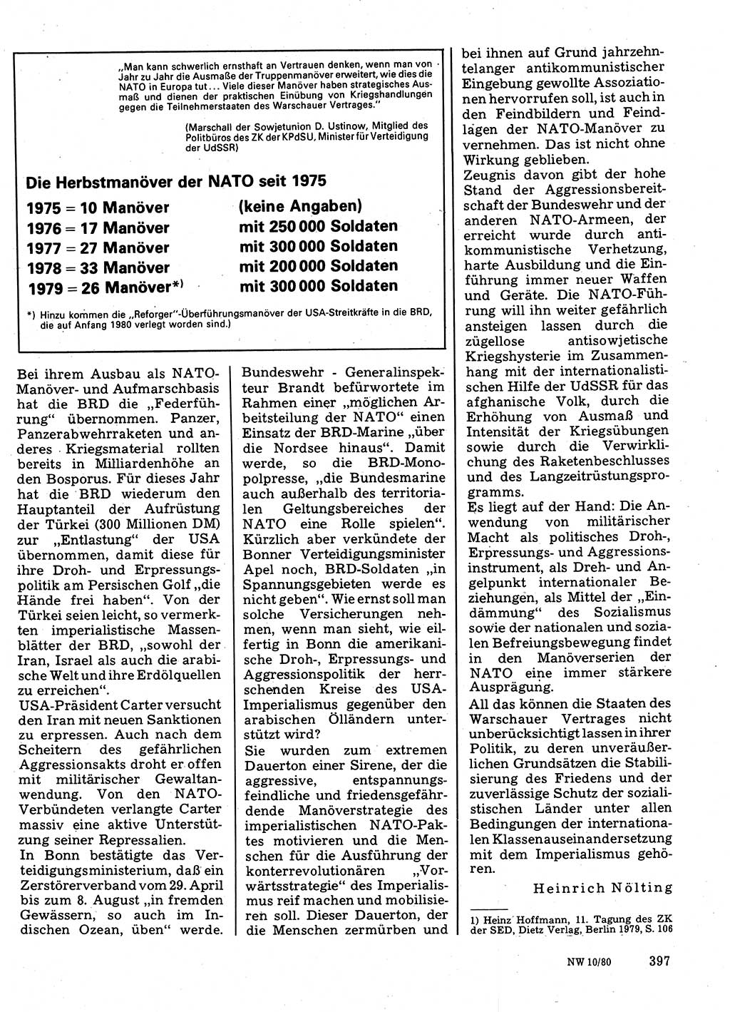 Neuer Weg (NW), Organ des Zentralkomitees (ZK) der SED (Sozialistische Einheitspartei Deutschlands) für Fragen des Parteilebens, 35. Jahrgang [Deutsche Demokratische Republik (DDR)] 1980, Seite 397 (NW ZK SED DDR 1980, S. 397)