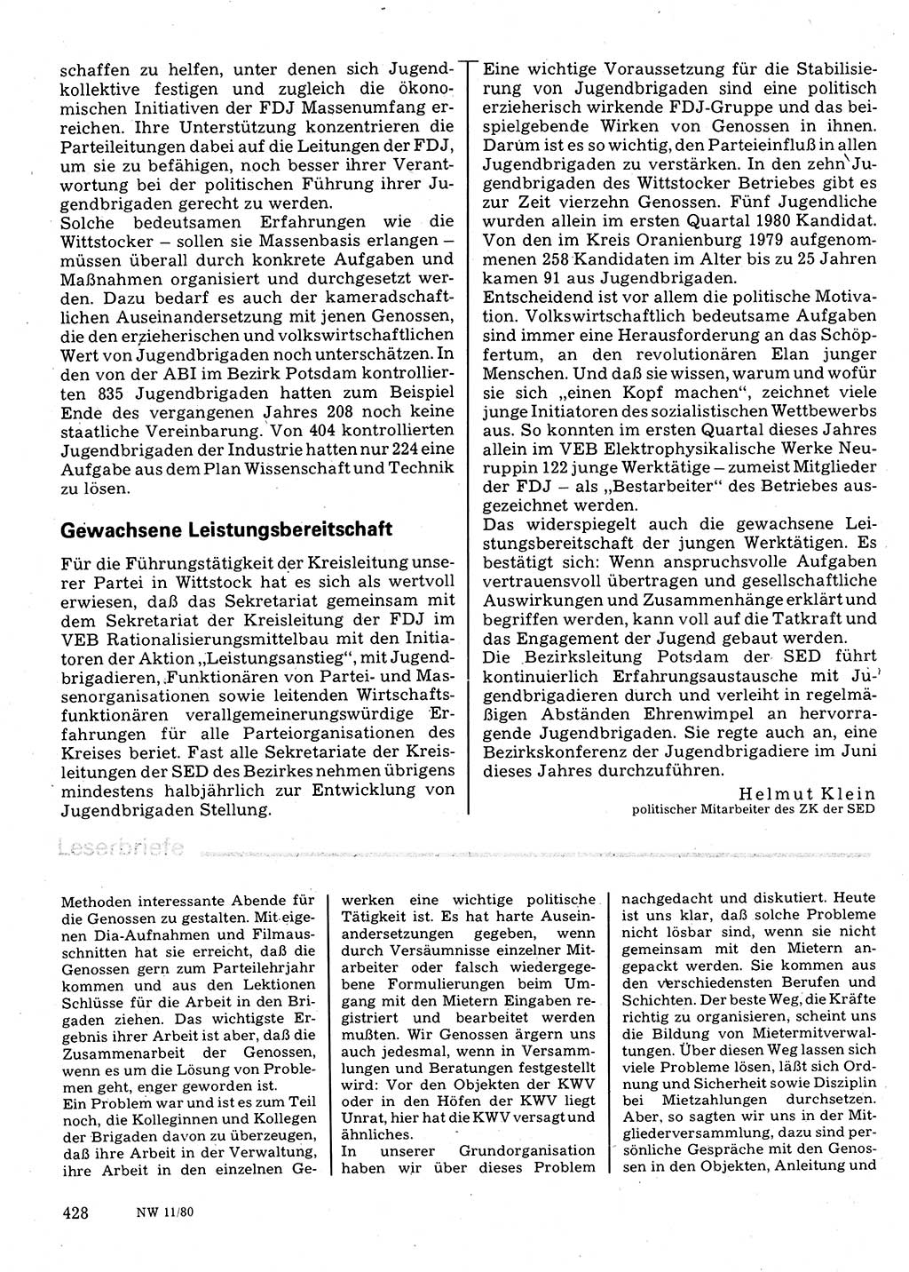 Neuer Weg (NW), Organ des Zentralkomitees (ZK) der SED (Sozialistische Einheitspartei Deutschlands) für Fragen des Parteilebens, 35. Jahrgang [Deutsche Demokratische Republik (DDR)] 1980, Seite 428 (NW ZK SED DDR 1980, S. 428)