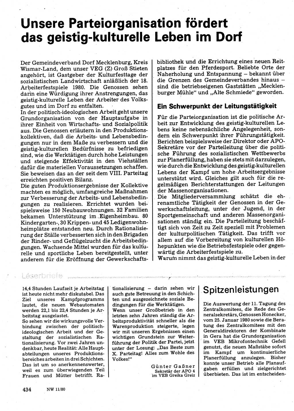 Neuer Weg (NW), Organ des Zentralkomitees (ZK) der SED (Sozialistische Einheitspartei Deutschlands) für Fragen des Parteilebens, 35. Jahrgang [Deutsche Demokratische Republik (DDR)] 1980, Seite 434 (NW ZK SED DDR 1980, S. 434)