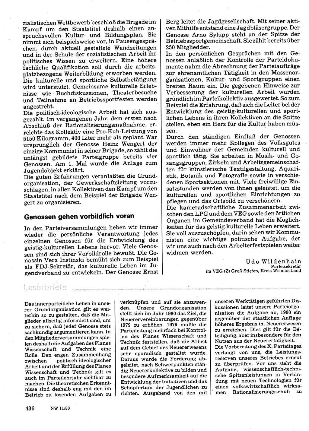 Neuer Weg (NW), Organ des Zentralkomitees (ZK) der SED (Sozialistische Einheitspartei Deutschlands) für Fragen des Parteilebens, 35. Jahrgang [Deutsche Demokratische Republik (DDR)] 1980, Seite 436 (NW ZK SED DDR 1980, S. 436)