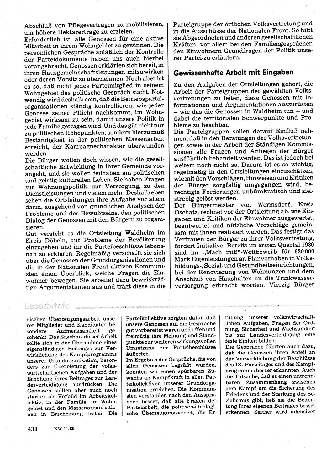 Neuer Weg (NW), Organ des Zentralkomitees (ZK) der SED (Sozialistische Einheitspartei Deutschlands) für Fragen des Parteilebens, 35. Jahrgang [Deutsche Demokratische Republik (DDR)] 1980, Seite 438 (NW ZK SED DDR 1980, S. 438)