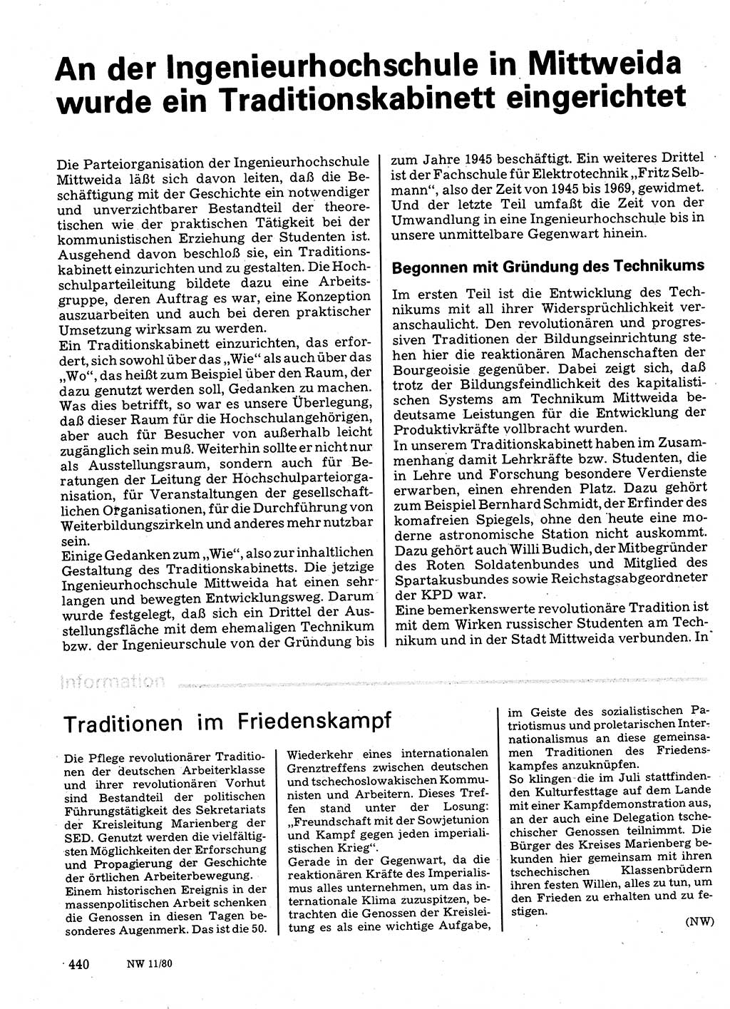 Neuer Weg (NW), Organ des Zentralkomitees (ZK) der SED (Sozialistische Einheitspartei Deutschlands) für Fragen des Parteilebens, 35. Jahrgang [Deutsche Demokratische Republik (DDR)] 1980, Seite 440 (NW ZK SED DDR 1980, S. 440)