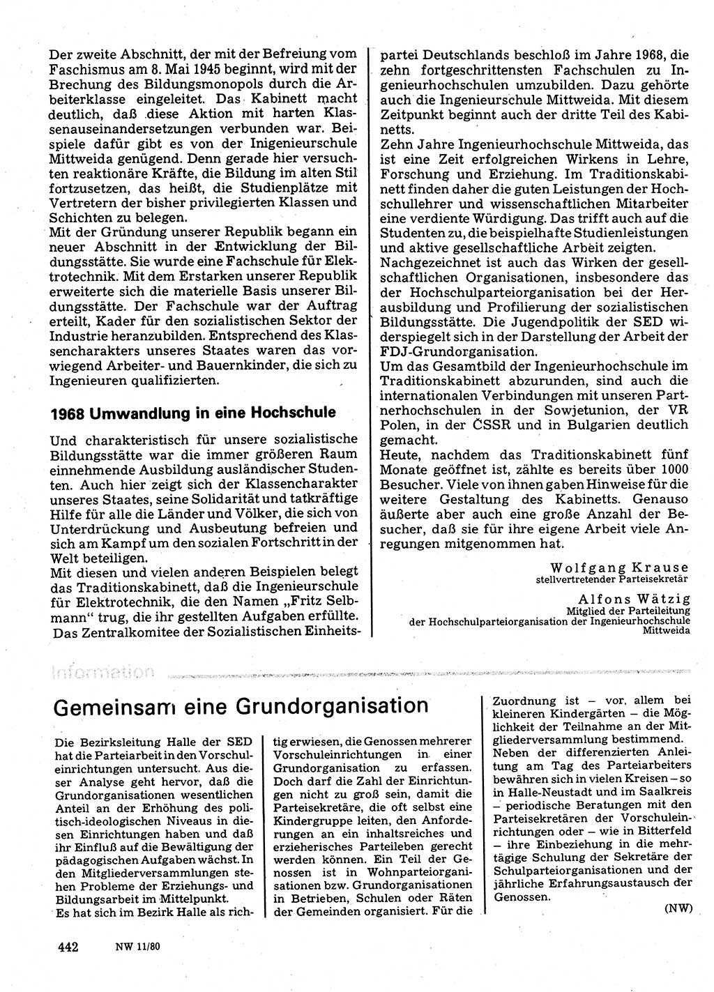 Neuer Weg (NW), Organ des Zentralkomitees (ZK) der SED (Sozialistische Einheitspartei Deutschlands) für Fragen des Parteilebens, 35. Jahrgang [Deutsche Demokratische Republik (DDR)] 1980, Seite 442 (NW ZK SED DDR 1980, S. 442)