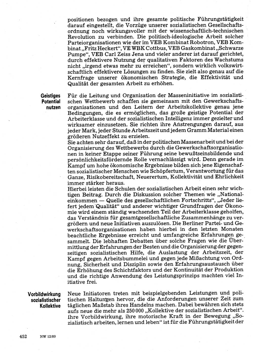 Neuer Weg (NW), Organ des Zentralkomitees (ZK) der SED (Sozialistische Einheitspartei Deutschlands) für Fragen des Parteilebens, 35. Jahrgang [Deutsche Demokratische Republik (DDR)] 1980, Seite 452 (NW ZK SED DDR 1980, S. 452)