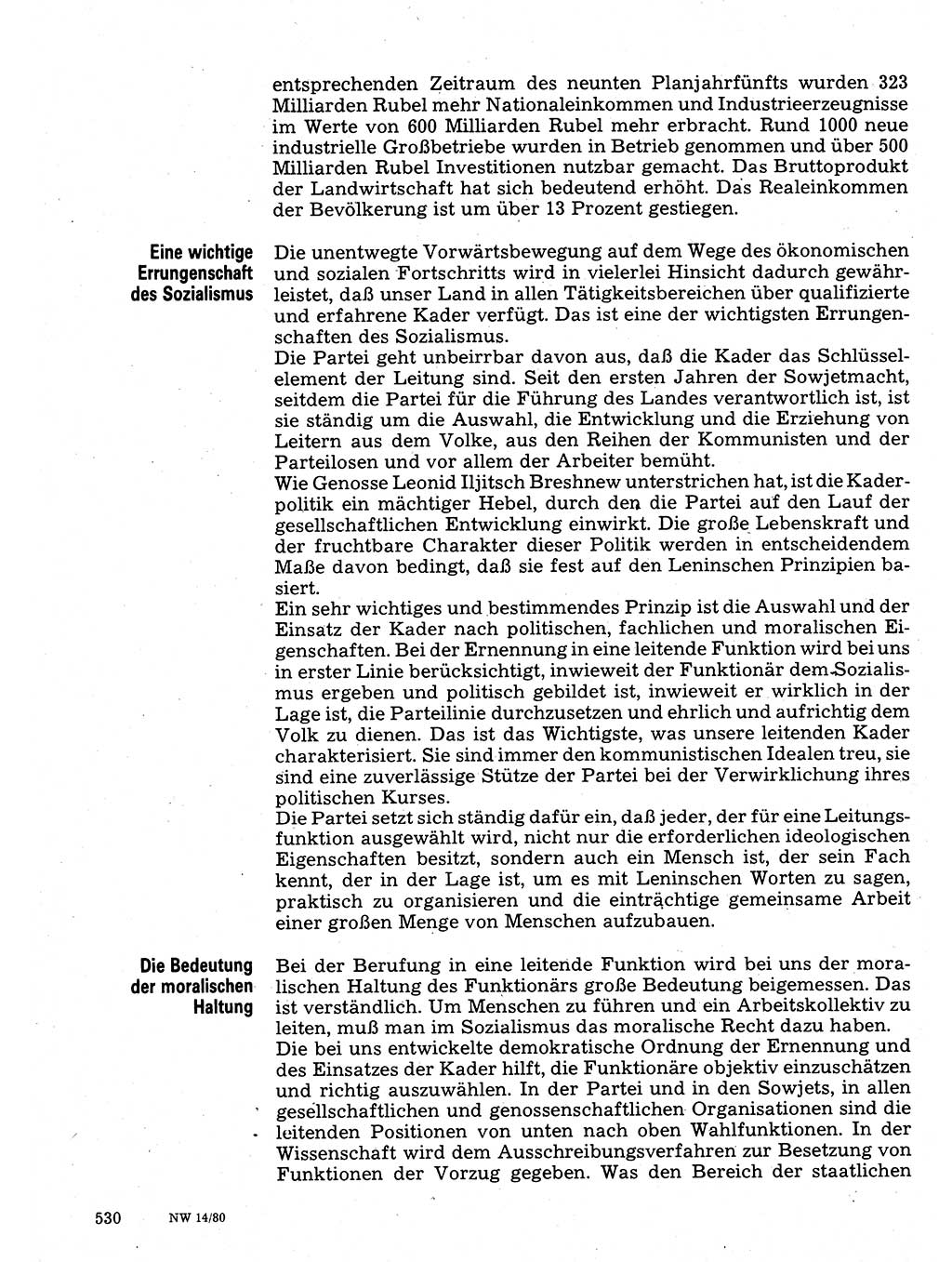 Neuer Weg (NW), Organ des Zentralkomitees (ZK) der SED (Sozialistische Einheitspartei Deutschlands) für Fragen des Parteilebens, 35. Jahrgang [Deutsche Demokratische Republik (DDR)] 1980, Seite 530 (NW ZK SED DDR 1980, S. 530)