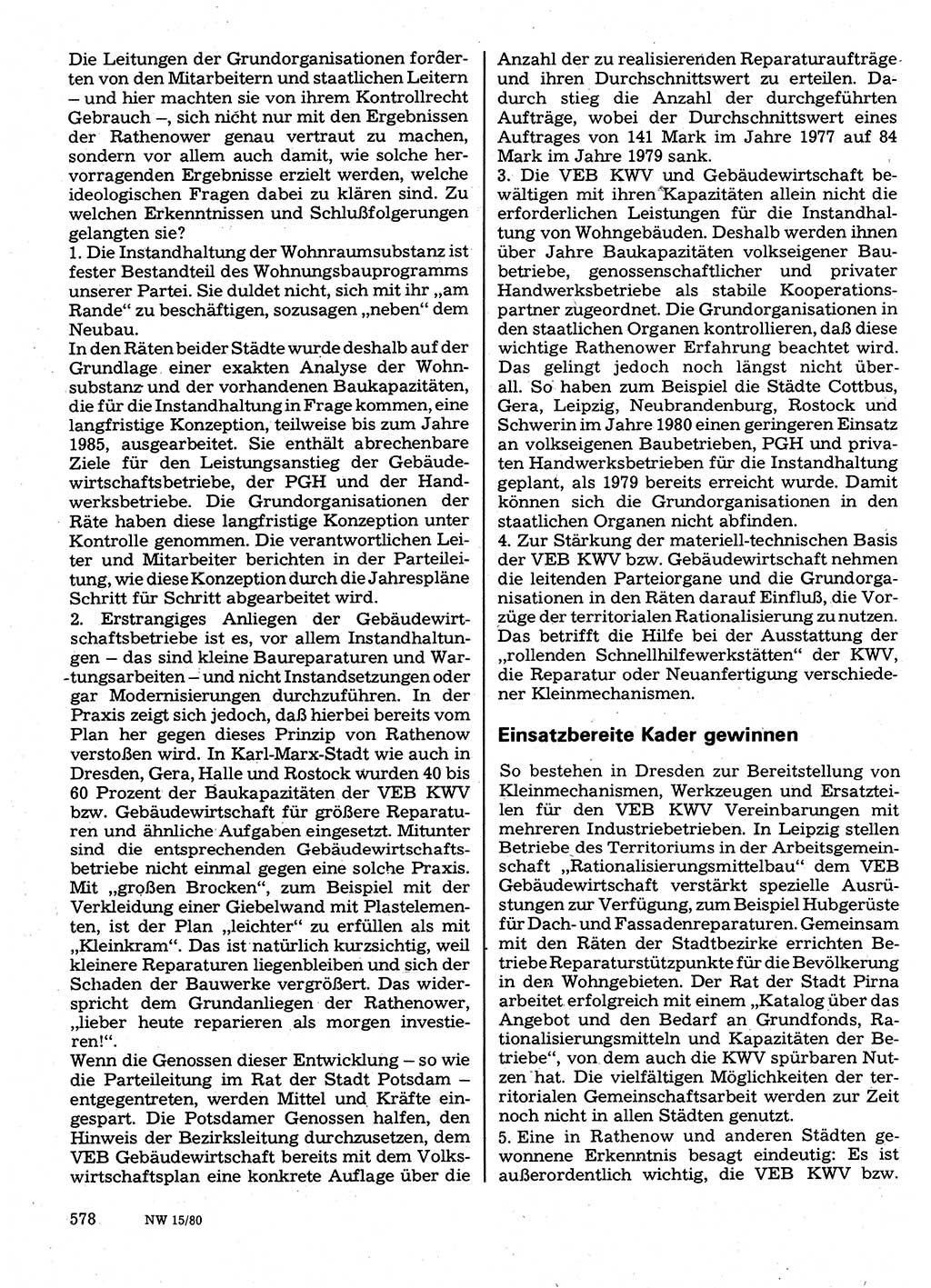 Neuer Weg (NW), Organ des Zentralkomitees (ZK) der SED (Sozialistische Einheitspartei Deutschlands) für Fragen des Parteilebens, 35. Jahrgang [Deutsche Demokratische Republik (DDR)] 1980, Seite 578 (NW ZK SED DDR 1980, S. 578)