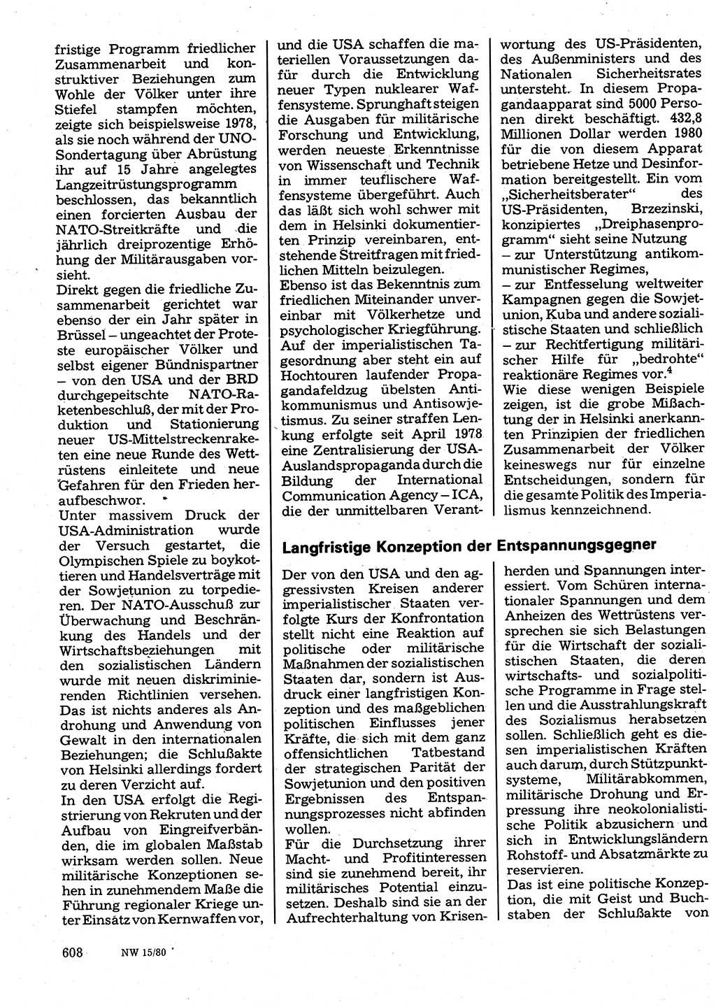 Neuer Weg (NW), Organ des Zentralkomitees (ZK) der SED (Sozialistische Einheitspartei Deutschlands) für Fragen des Parteilebens, 35. Jahrgang [Deutsche Demokratische Republik (DDR)] 1980, Seite 608 (NW ZK SED DDR 1980, S. 608)