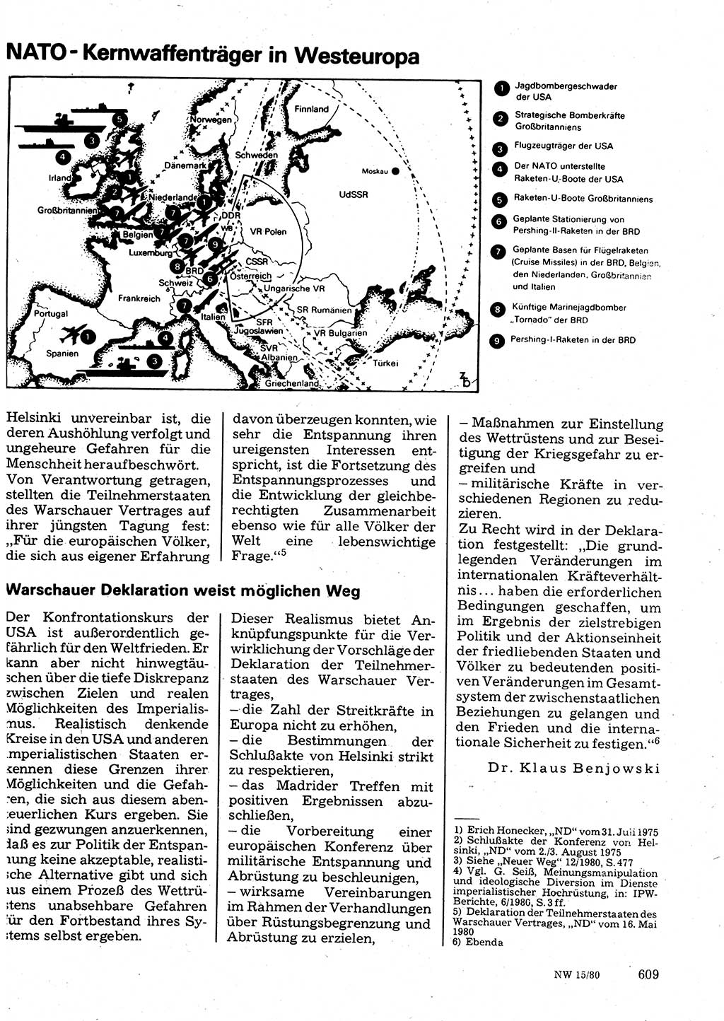 Neuer Weg (NW), Organ des Zentralkomitees (ZK) der SED (Sozialistische Einheitspartei Deutschlands) für Fragen des Parteilebens, 35. Jahrgang [Deutsche Demokratische Republik (DDR)] 1980, Seite 609 (NW ZK SED DDR 1980, S. 609)