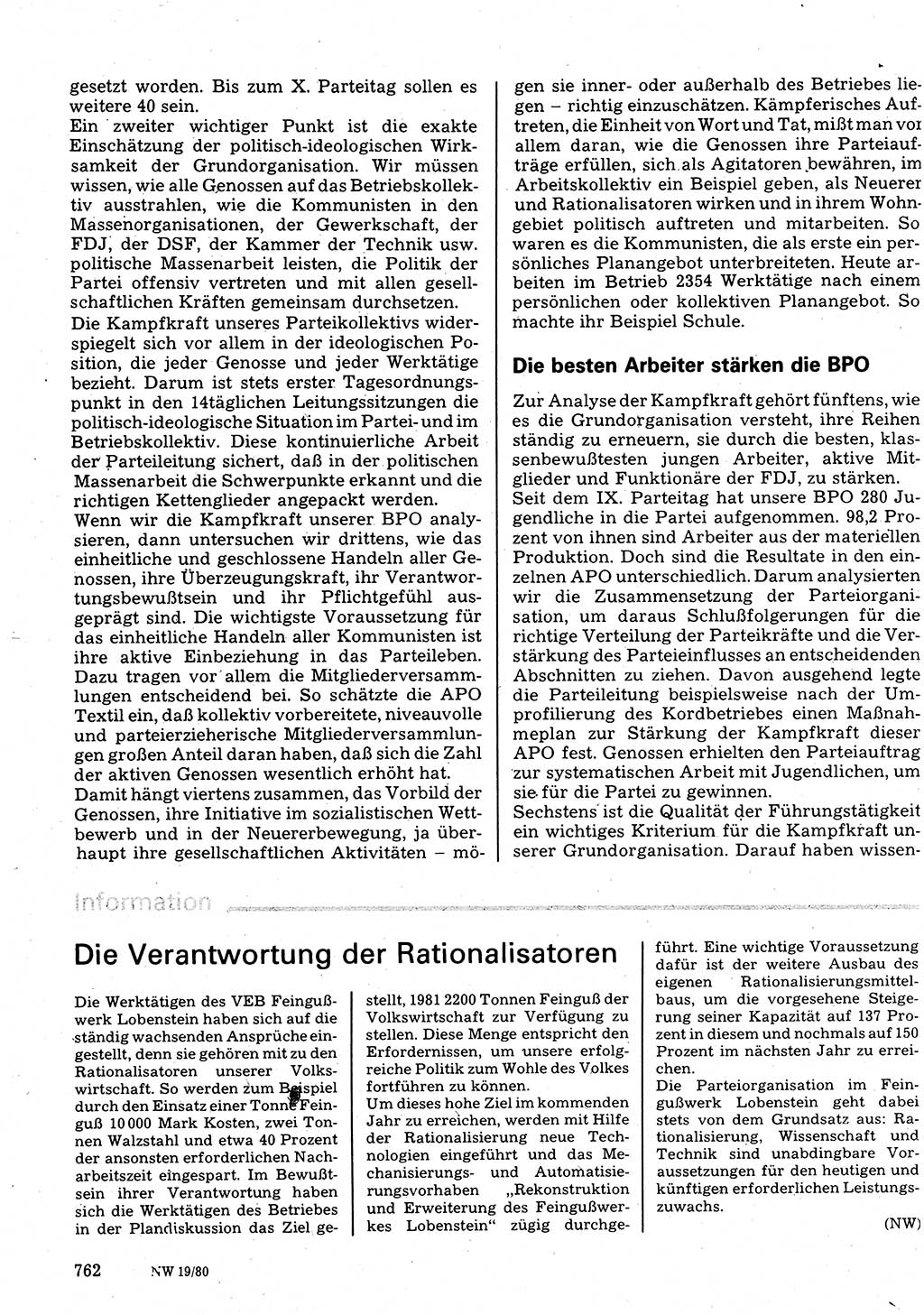 Neuer Weg (NW), Organ des Zentralkomitees (ZK) der SED (Sozialistische Einheitspartei Deutschlands) für Fragen des Parteilebens, 35. Jahrgang [Deutsche Demokratische Republik (DDR)] 1980, Seite 762 (NW ZK SED DDR 1980, S. 762)