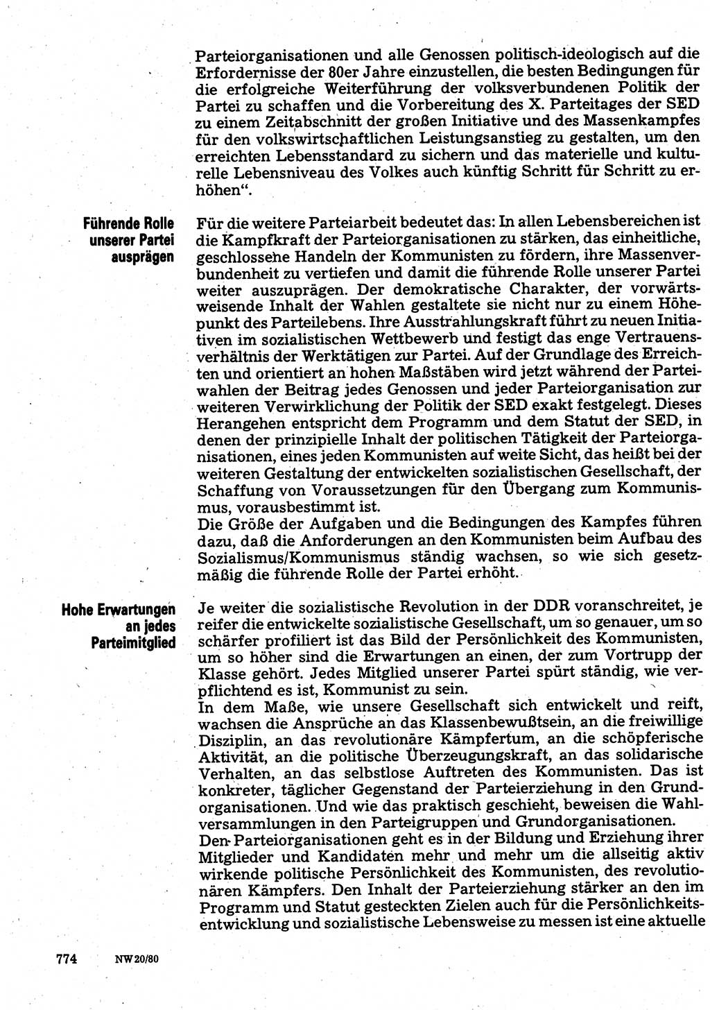 Neuer Weg (NW), Organ des Zentralkomitees (ZK) der SED (Sozialistische Einheitspartei Deutschlands) für Fragen des Parteilebens, 35. Jahrgang [Deutsche Demokratische Republik (DDR)] 1980, Seite 774 (NW ZK SED DDR 1980, S. 774)