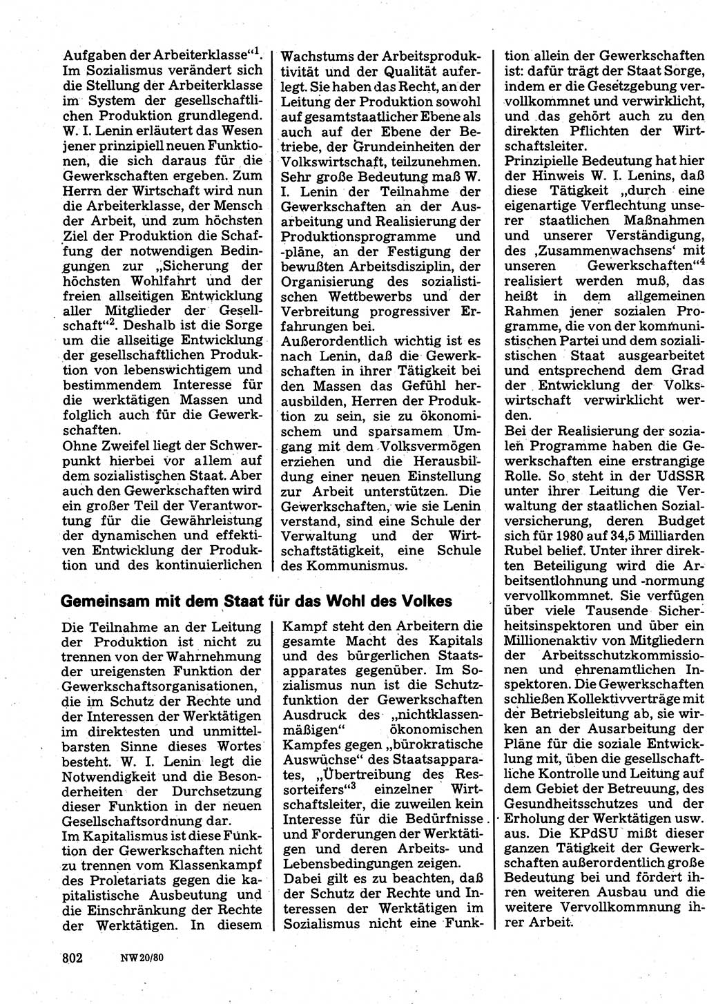 Neuer Weg (NW), Organ des Zentralkomitees (ZK) der SED (Sozialistische Einheitspartei Deutschlands) für Fragen des Parteilebens, 35. Jahrgang [Deutsche Demokratische Republik (DDR)] 1980, Seite 802 (NW ZK SED DDR 1980, S. 802)
