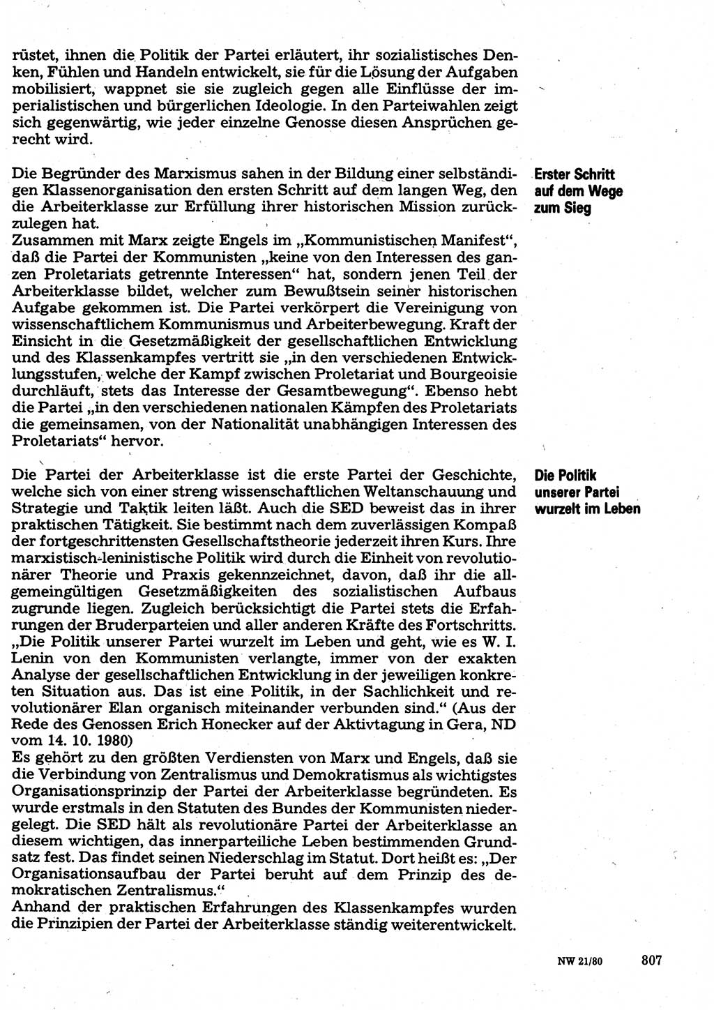 Neuer Weg (NW), Organ des Zentralkomitees (ZK) der SED (Sozialistische Einheitspartei Deutschlands) für Fragen des Parteilebens, 35. Jahrgang [Deutsche Demokratische Republik (DDR)] 1980, Seite 807 (NW ZK SED DDR 1980, S. 807)