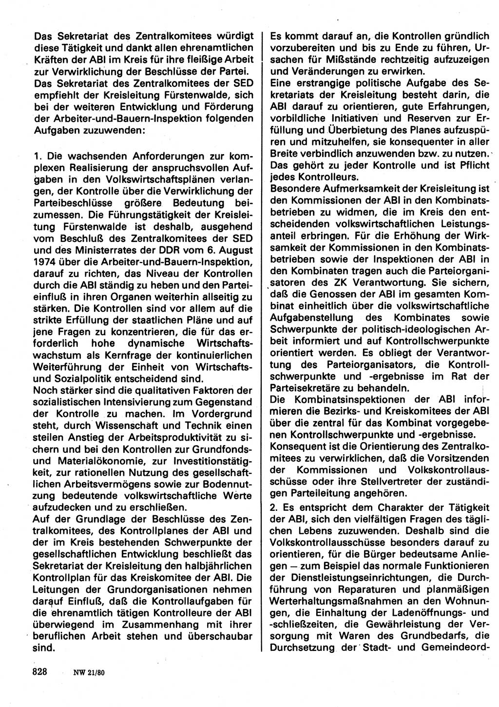 Neuer Weg (NW), Organ des Zentralkomitees (ZK) der SED (Sozialistische Einheitspartei Deutschlands) für Fragen des Parteilebens, 35. Jahrgang [Deutsche Demokratische Republik (DDR)] 1980, Seite 828 (NW ZK SED DDR 1980, S. 828)