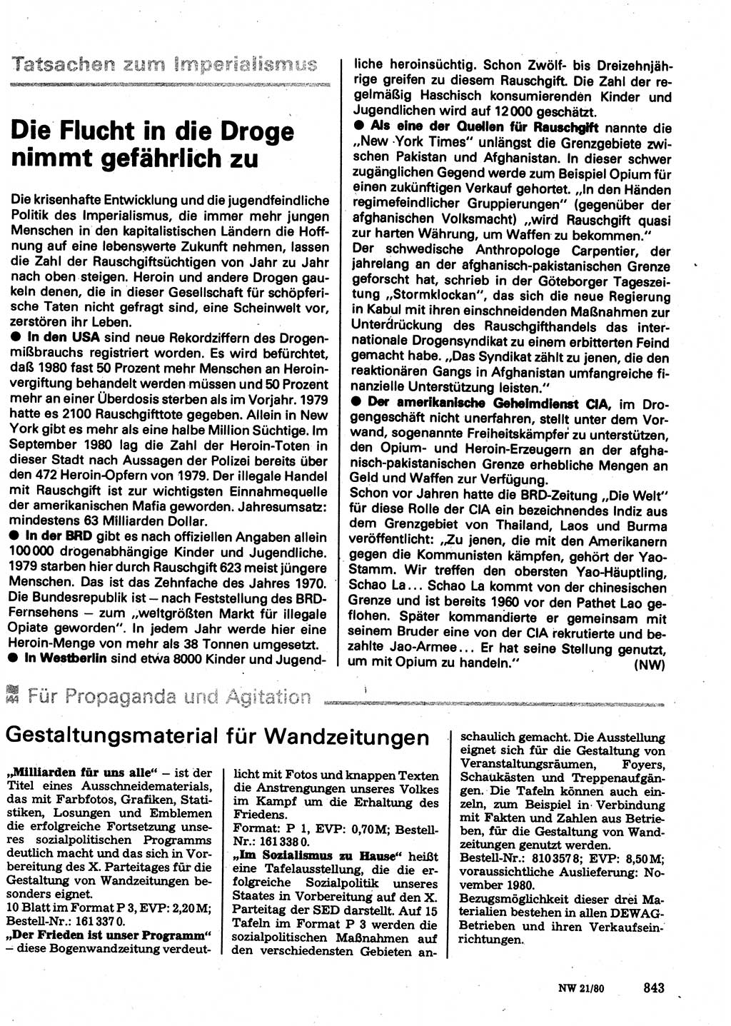 Neuer Weg (NW), Organ des Zentralkomitees (ZK) der SED (Sozialistische Einheitspartei Deutschlands) für Fragen des Parteilebens, 35. Jahrgang [Deutsche Demokratische Republik (DDR)] 1980, Seite 843 (NW ZK SED DDR 1980, S. 843)