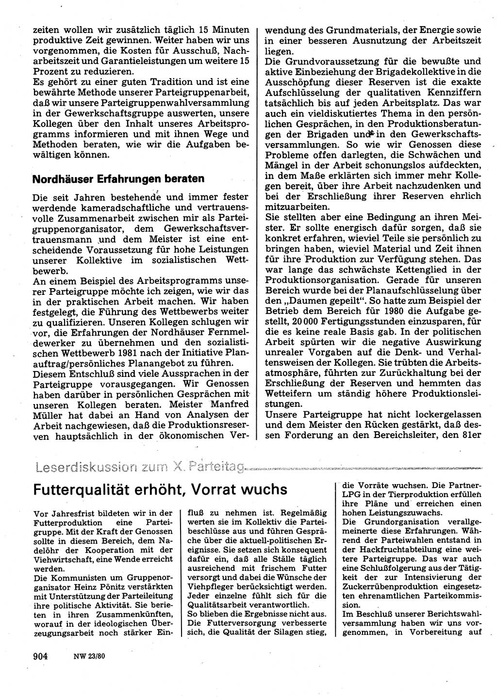 Neuer Weg (NW), Organ des Zentralkomitees (ZK) der SED (Sozialistische Einheitspartei Deutschlands) für Fragen des Parteilebens, 35. Jahrgang [Deutsche Demokratische Republik (DDR)] 1980, Seite 904 (NW ZK SED DDR 1980, S. 904)