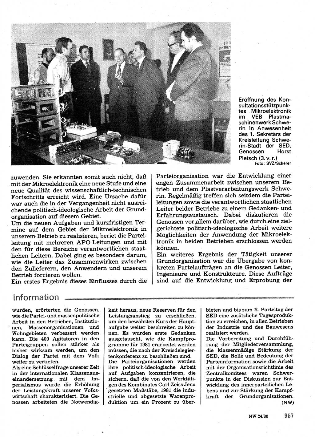 Neuer Weg (NW), Organ des Zentralkomitees (ZK) der SED (Sozialistische Einheitspartei Deutschlands) fÃ¼r Fragen des Parteilebens, 35. Jahrgang [Deutsche Demokratische Republik (DDR)] 1980, Seite 957 (NW ZK SED DDR 1980, S. 957)