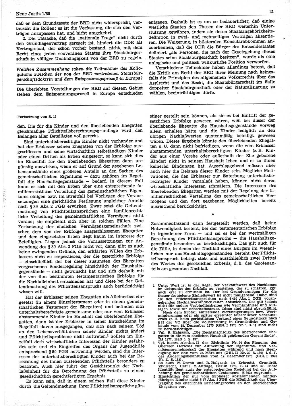 Neue Justiz (NJ), Zeitschrift für sozialistisches Recht und Gesetzlichkeit [Deutsche Demokratische Republik (DDR)], 34. Jahrgang 1980, Seite 21 (NJ DDR 1980, S. 21)