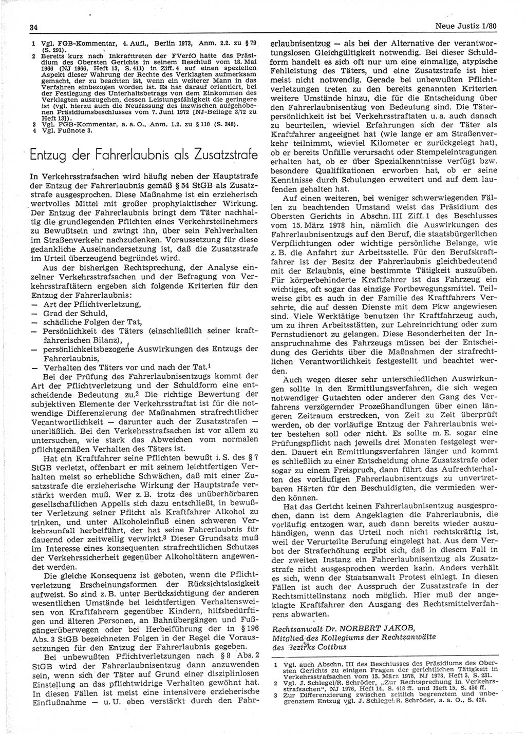 Neue Justiz (NJ), Zeitschrift für sozialistisches Recht und Gesetzlichkeit [Deutsche Demokratische Republik (DDR)], 34. Jahrgang 1980, Seite 34 (NJ DDR 1980, S. 34)