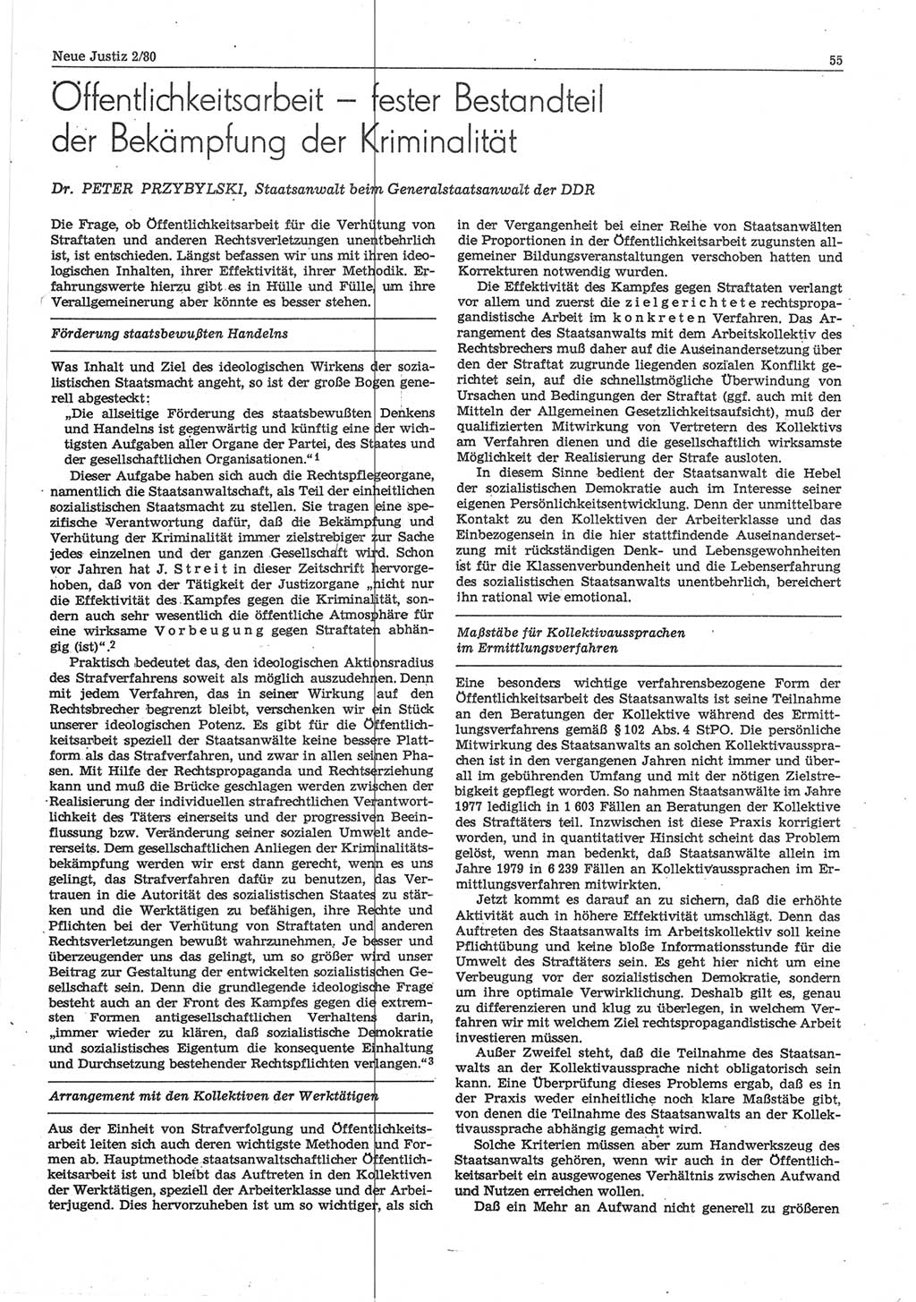 Neue Justiz (NJ), Zeitschrift für sozialistisches Recht und Gesetzlichkeit [Deutsche Demokratische Republik (DDR)], 34. Jahrgang 1980, Seite 55 (NJ DDR 1980, S. 55)