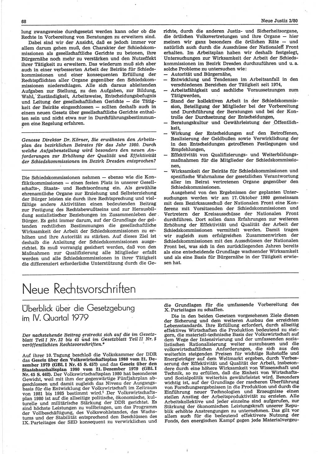 Neue Justiz (NJ), Zeitschrift für sozialistisches Recht und Gesetzlichkeit [Deutsche Demokratische Republik (DDR)], 34. Jahrgang 1980, Seite 68 (NJ DDR 1980, S. 68)