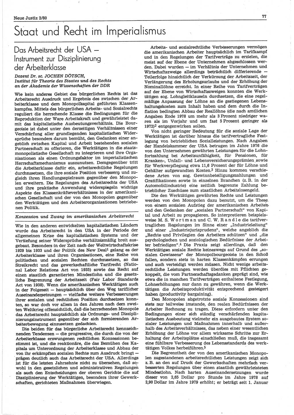 Neue Justiz (NJ), Zeitschrift für sozialistisches Recht und Gesetzlichkeit [Deutsche Demokratische Republik (DDR)], 34. Jahrgang 1980, Seite 77 (NJ DDR 1980, S. 77)