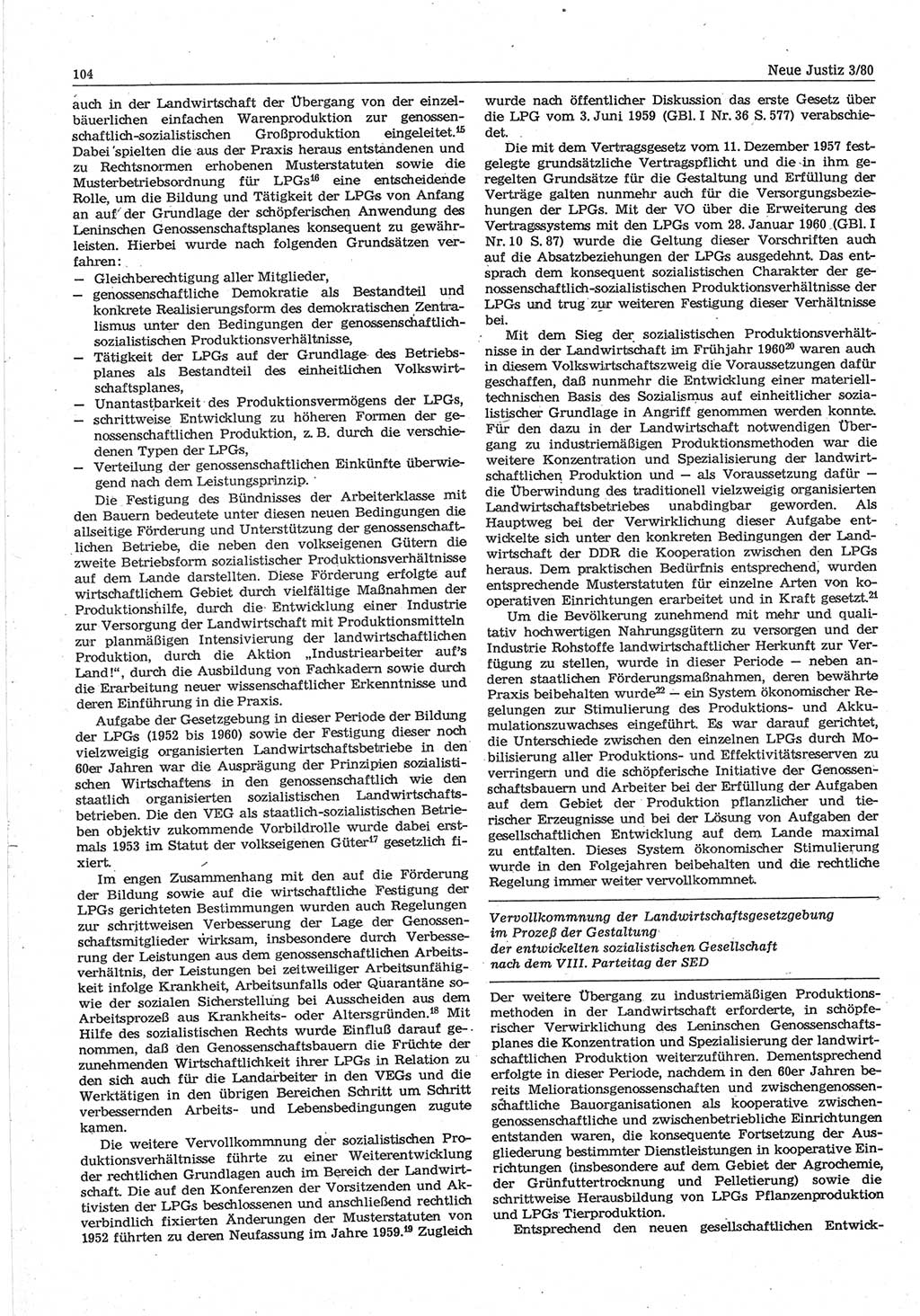 Neue Justiz (NJ), Zeitschrift für sozialistisches Recht und Gesetzlichkeit [Deutsche Demokratische Republik (DDR)], 34. Jahrgang 1980, Seite 104 (NJ DDR 1980, S. 104)