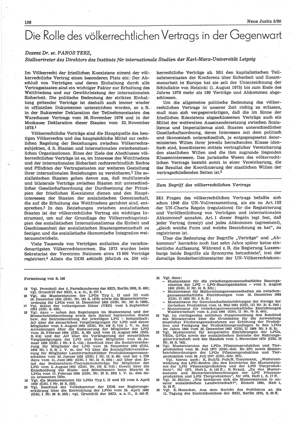 Neue Justiz (NJ), Zeitschrift für sozialistisches Recht und Gesetzlichkeit [Deutsche Demokratische Republik (DDR)], 34. Jahrgang 1980, Seite 106 (NJ DDR 1980, S. 106)